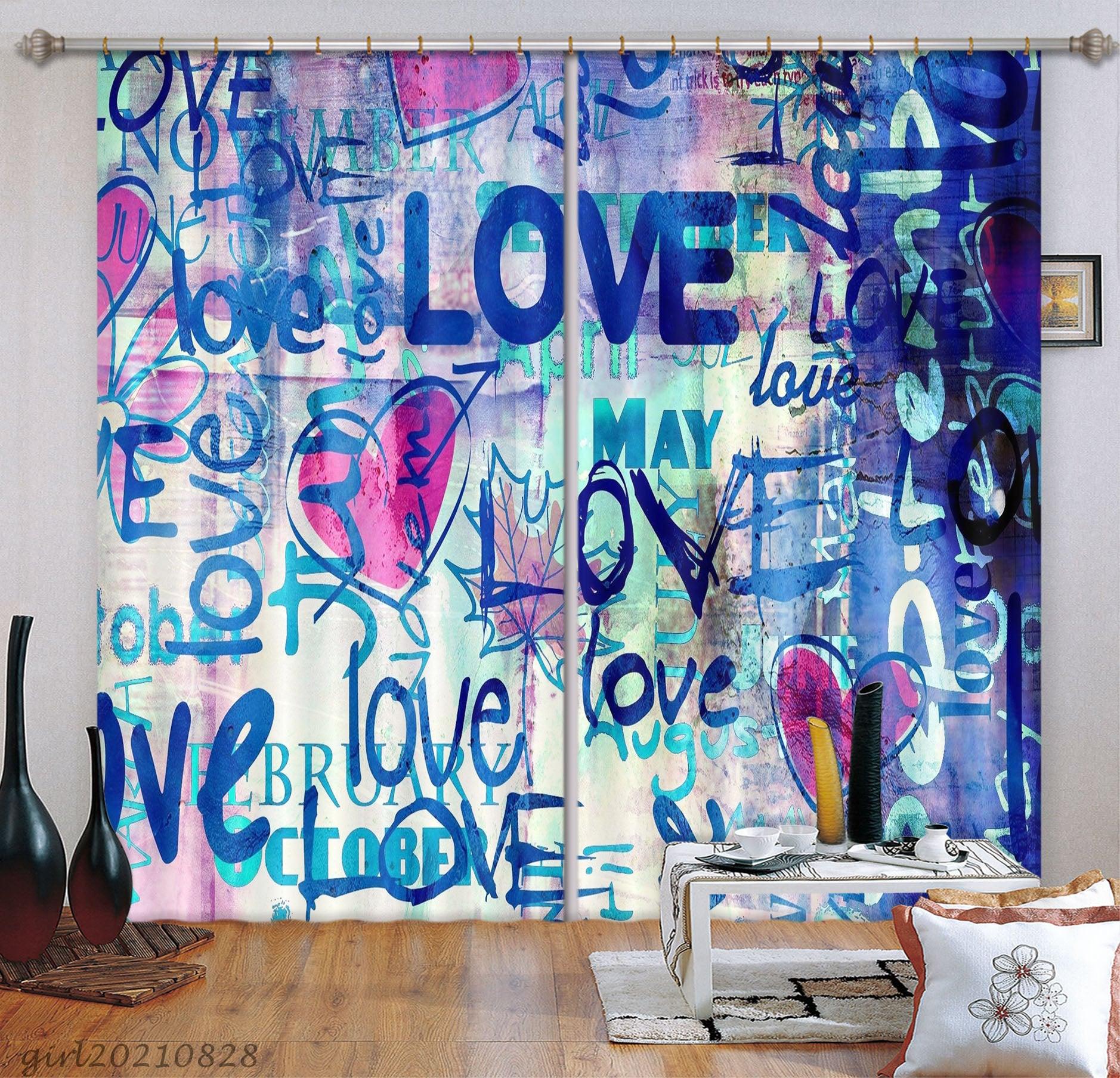 3D Abstract Graffiti Alphabet Love Curtains and Drapes LQH 74- Jess Art Decoration