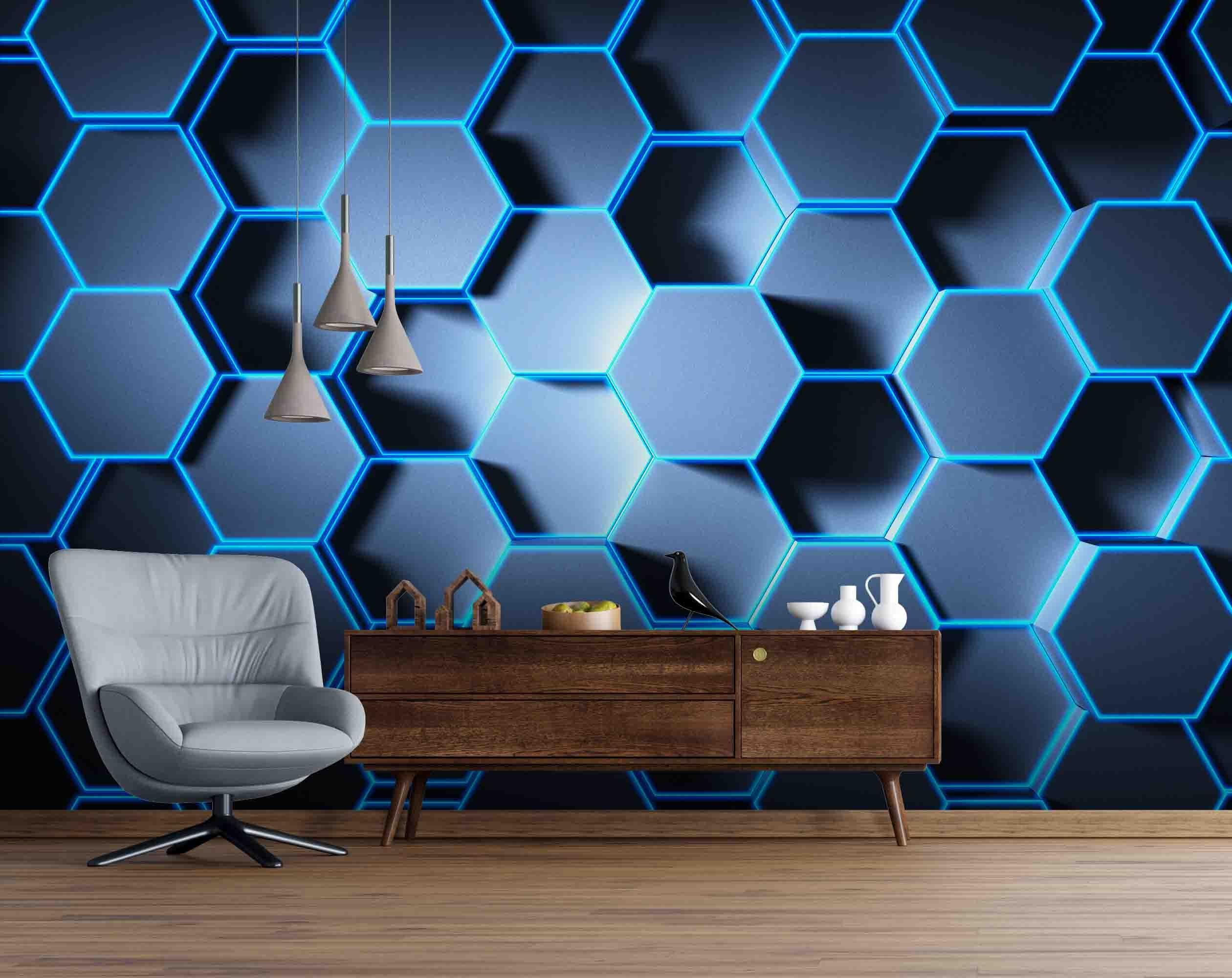 3D Blue Hexagon Wall Mural Wallpaper A249 LQH- Jess Art Decoration