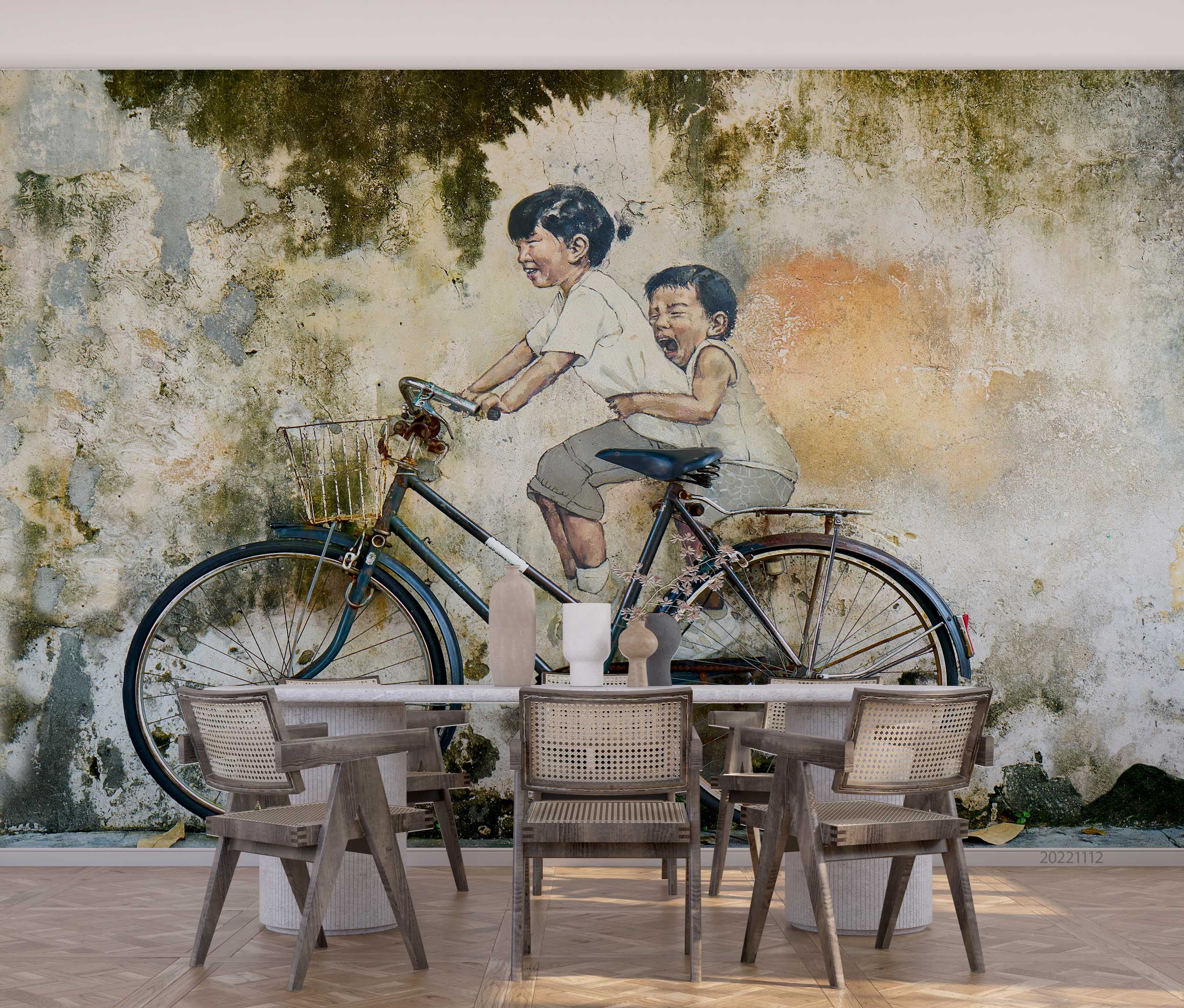 Wall Mural Bicycle Graffiti 3D Graffiti Kids Bicycle Painting Wall