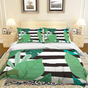 3D Green Leaves Stripes Quilt Cover Set Bedding Set Pillowcases 50- Jess Art Decoration