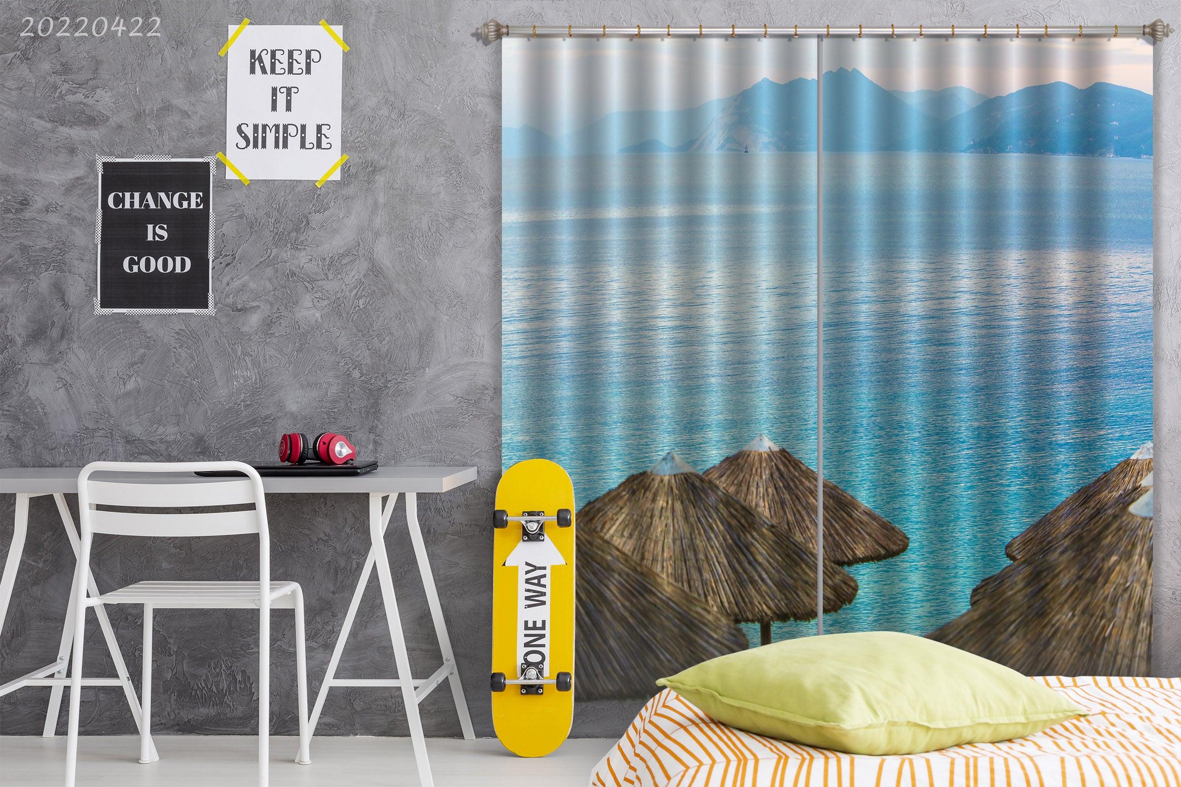 3D Landscape Ocean Mountain Thatched Gazebo Curtains and Drapes GD 4208- Jess Art Decoration