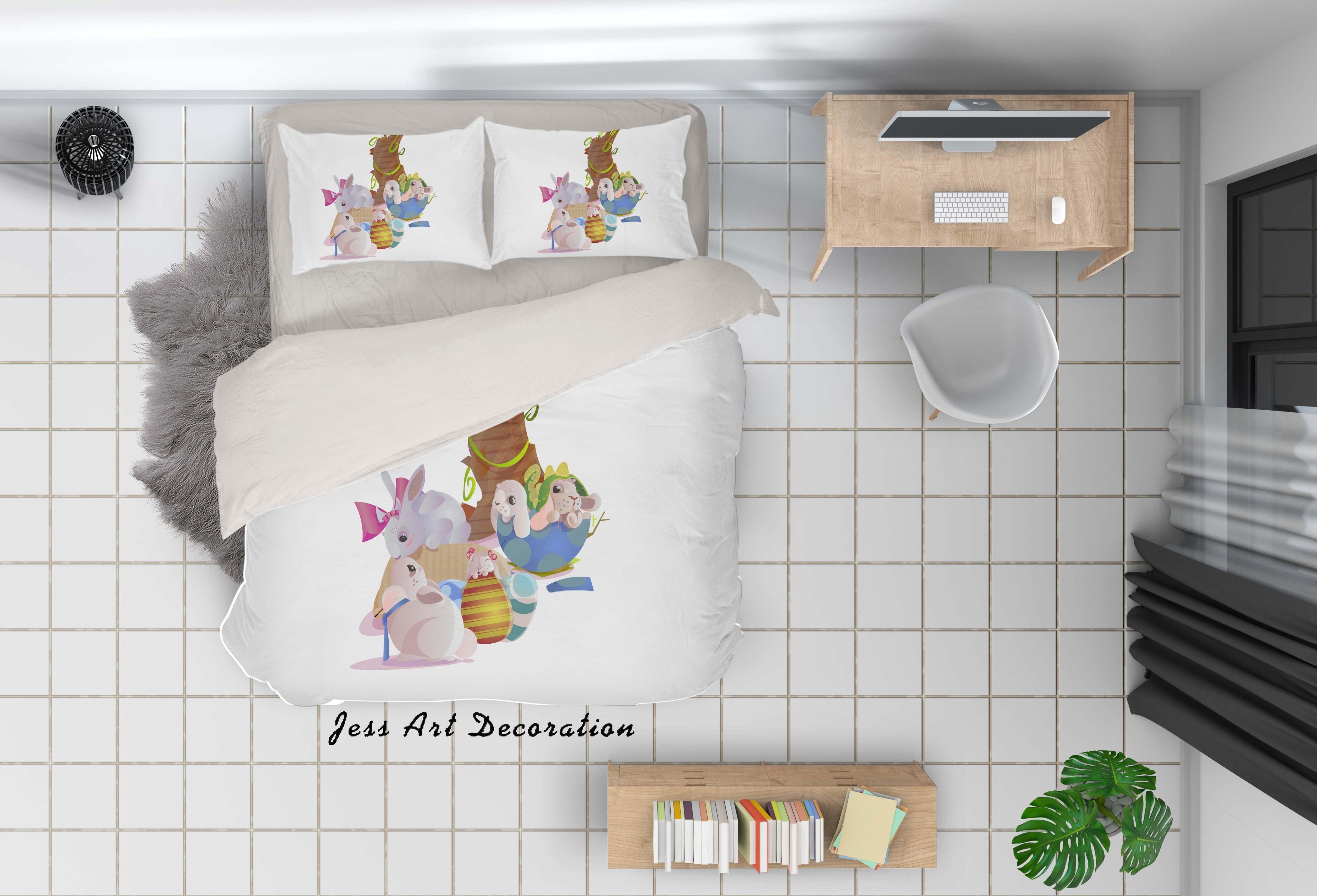 3D White Cartoon Rabbit Eggs Quilt Cover Set Bedding Set Duvet Cover Pillowcases SF30- Jess Art Decoration