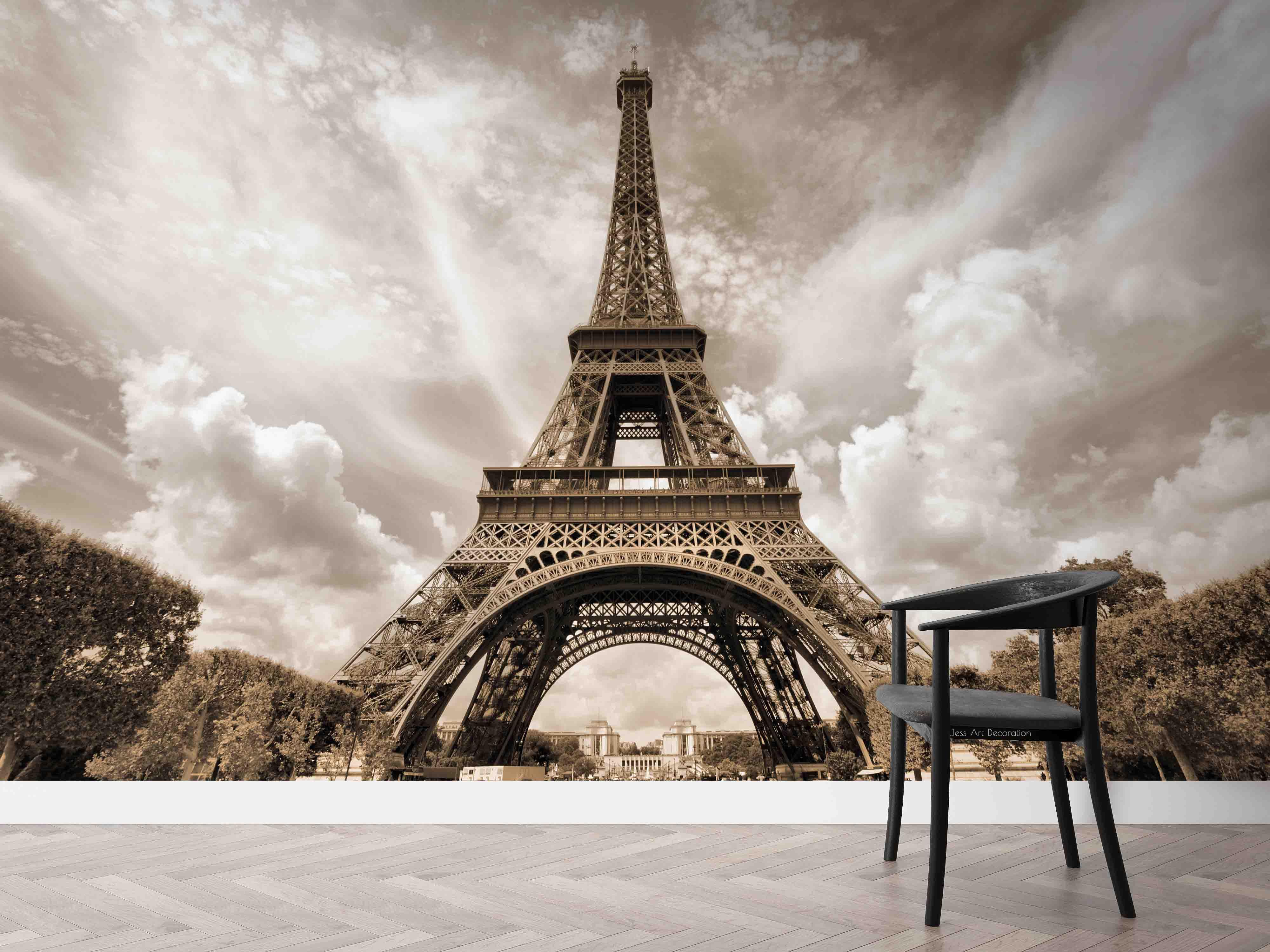 3D Building Eiffel Tower Sky Plant Gray Landscape Wall Mural Wallpaper LLL 1977- Jess Art Decoration