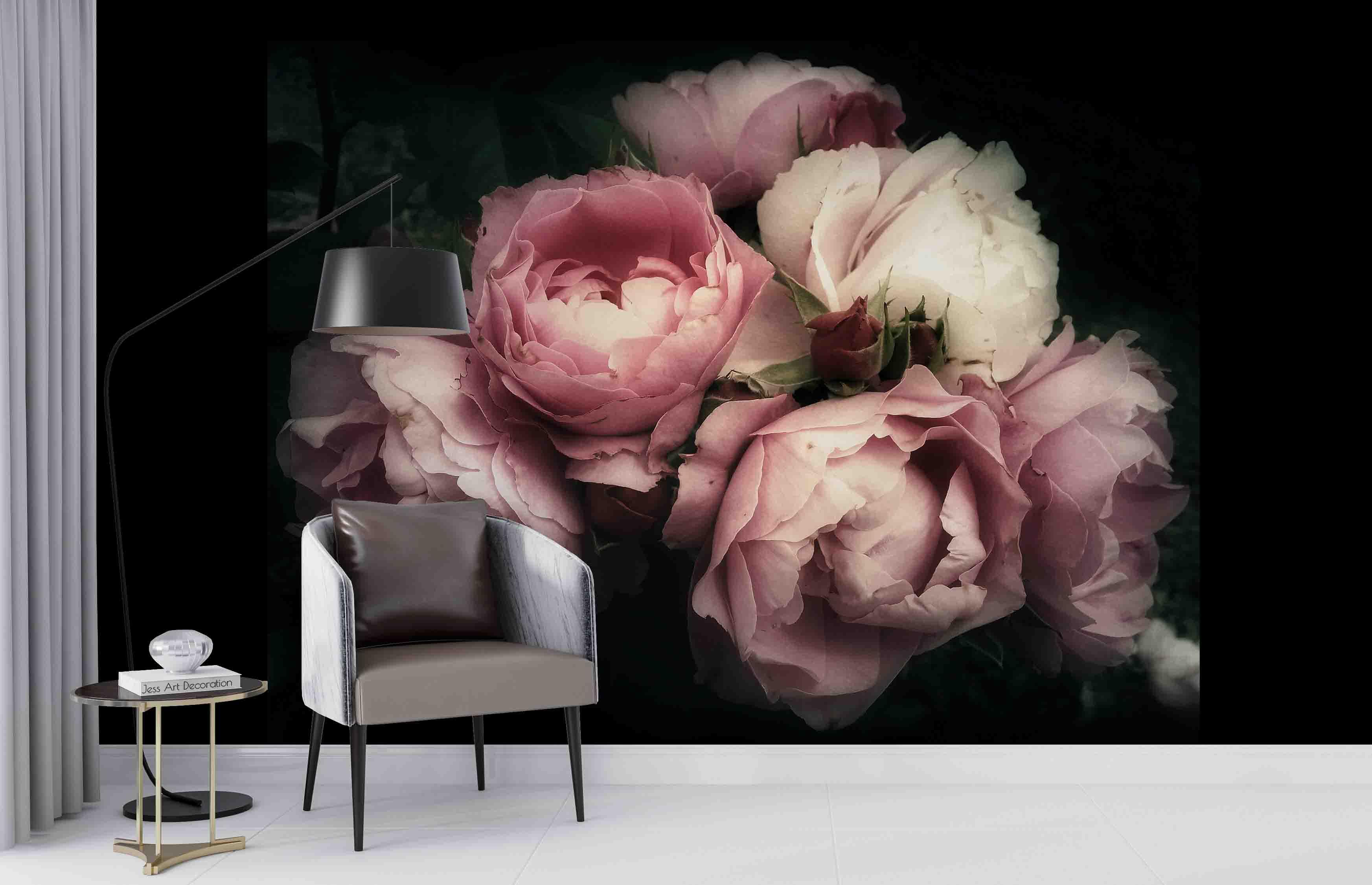 3D Pink Rose Black Background Wall Mural Wallpaper GD 2523- Jess Art Decoration