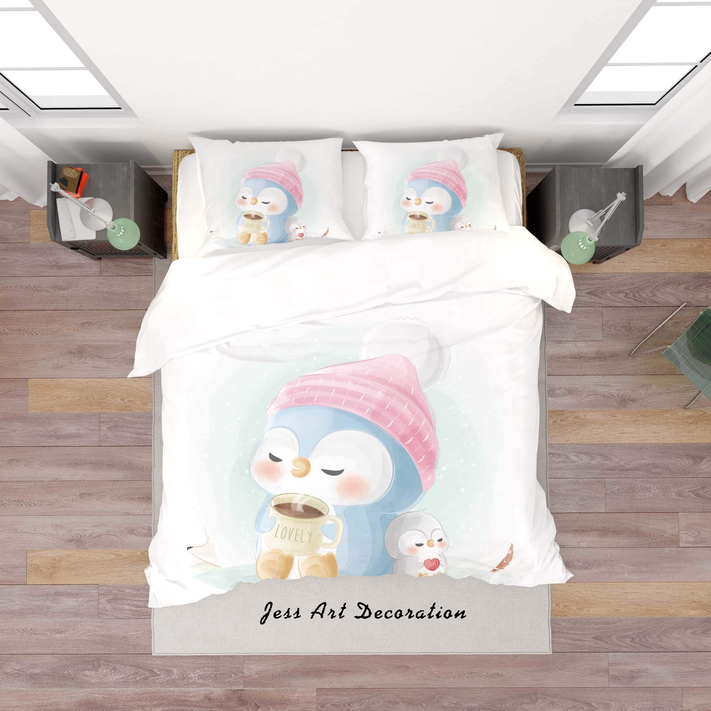 3D White Cartoon Penguin Quilt Cover Set Bedding Set Duvet Cover Pillowcases SF145- Jess Art Decoration