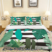 3D Green Leaves Stripes Quilt Cover Set Bedding Set Pillowcases 51- Jess Art Decoration