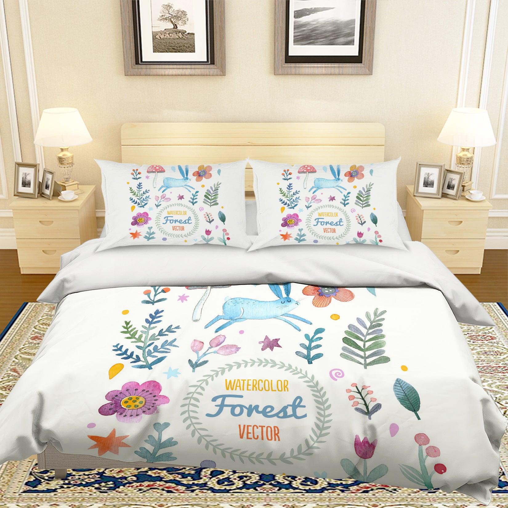 3D Cartoon Rabbit Flower Quilt Cover Set Bedding Set Pillowcases 69- Jess Art Decoration