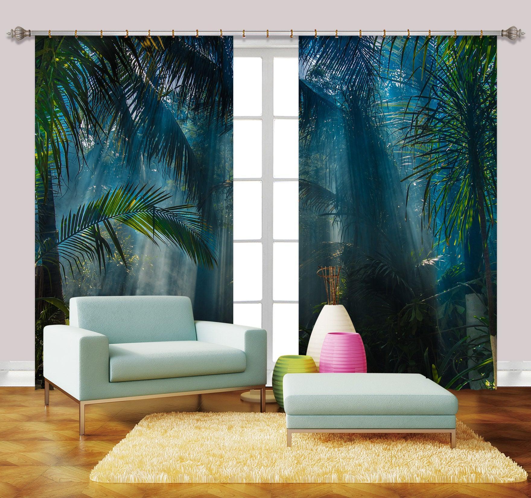 3D Palm Forest Sunshine Curtains and Drapes LQH A631- Jess Art Decoration