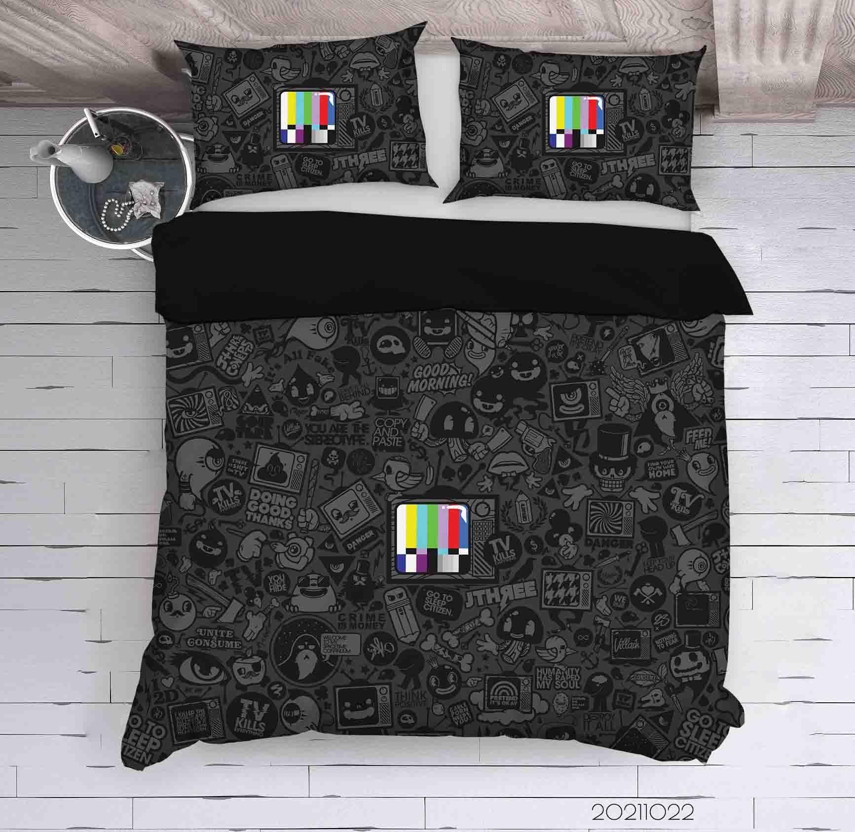 3D Abstract Black Illustration Art Doodle Quilt Cover Set Bedding Set Duvet Cover Pillowcases 100- Jess Art Decoration
