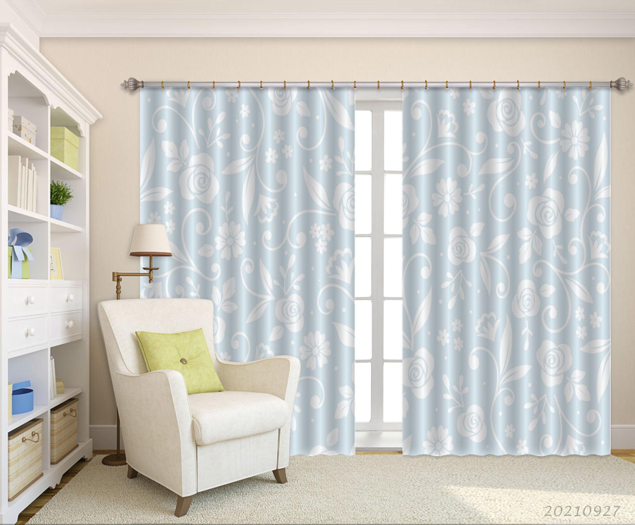 3D Hand Drawn Blue Floral Curtains and Drapes LQH 179- Jess Art Decoration