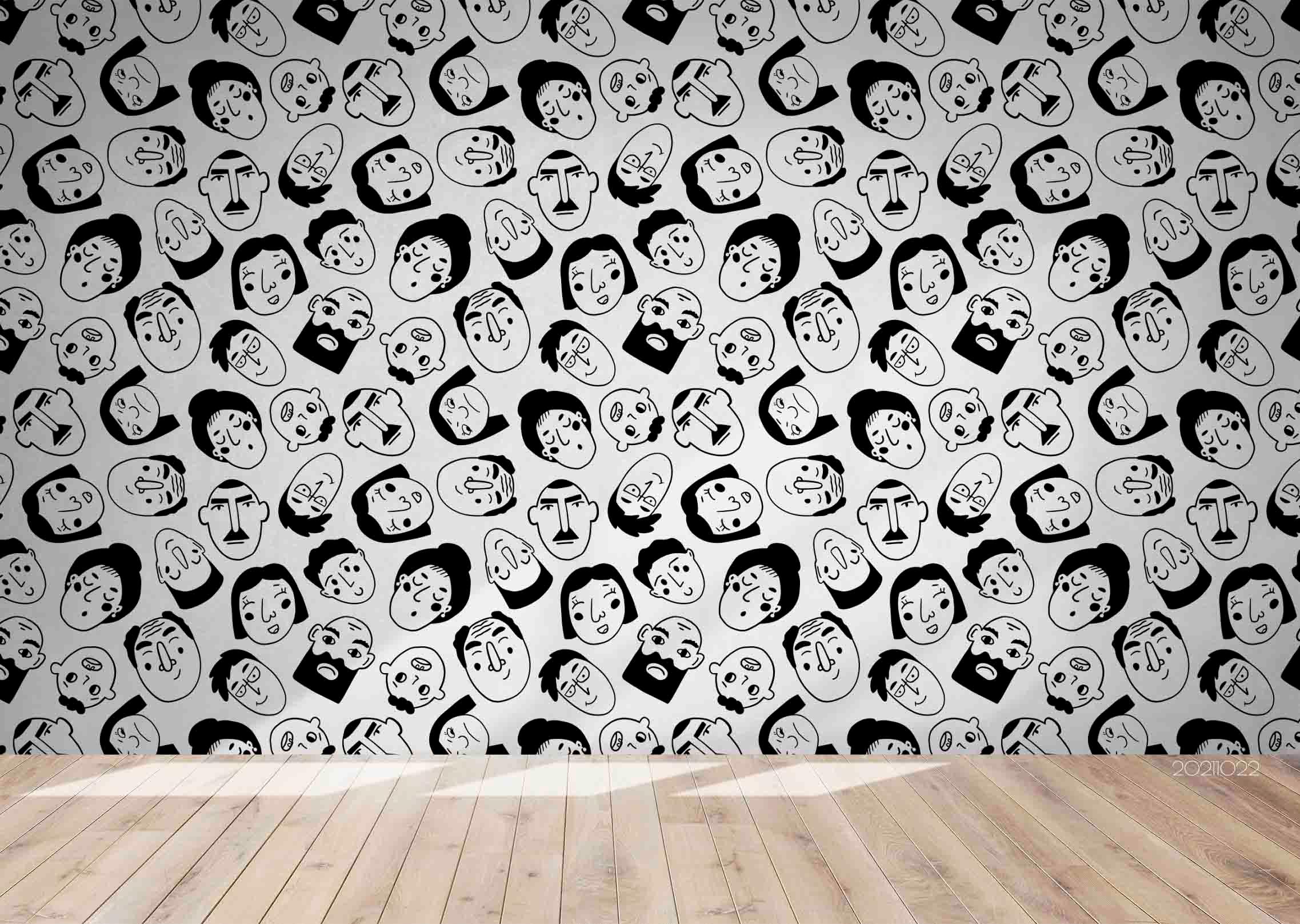 3D Avatar Face Pattern black white avatar face pattern wall mural wallpaper for office - view 4