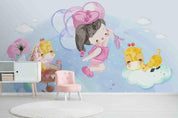 3D Cute Cartoon Girl Giraffe Wall Mural Wallpaper A026 LQH- Jess Art Decoration