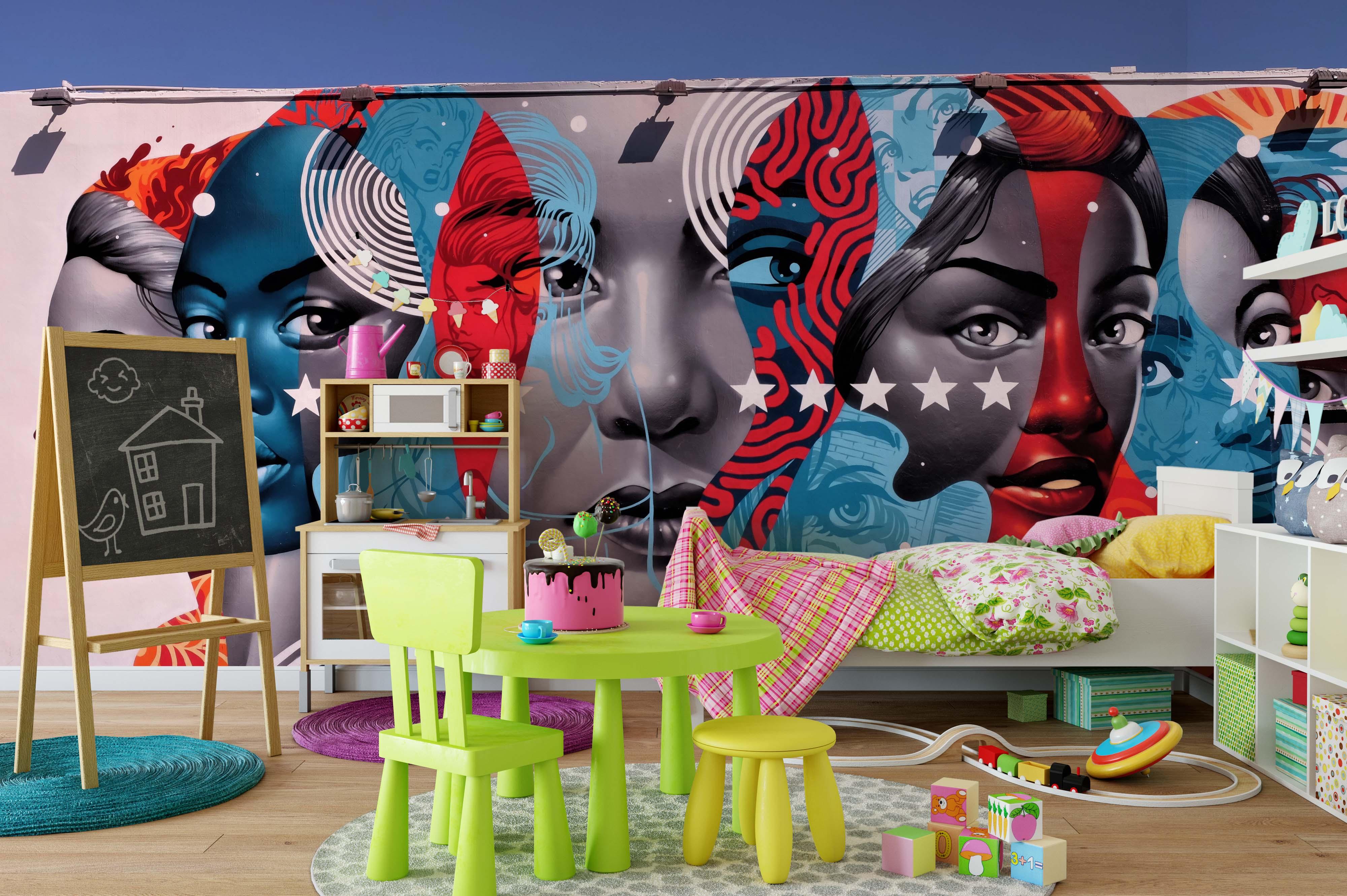 3D Colorful Girl Face Graffiti Wall Mural Wallpaper 214- Jess Art Decoration