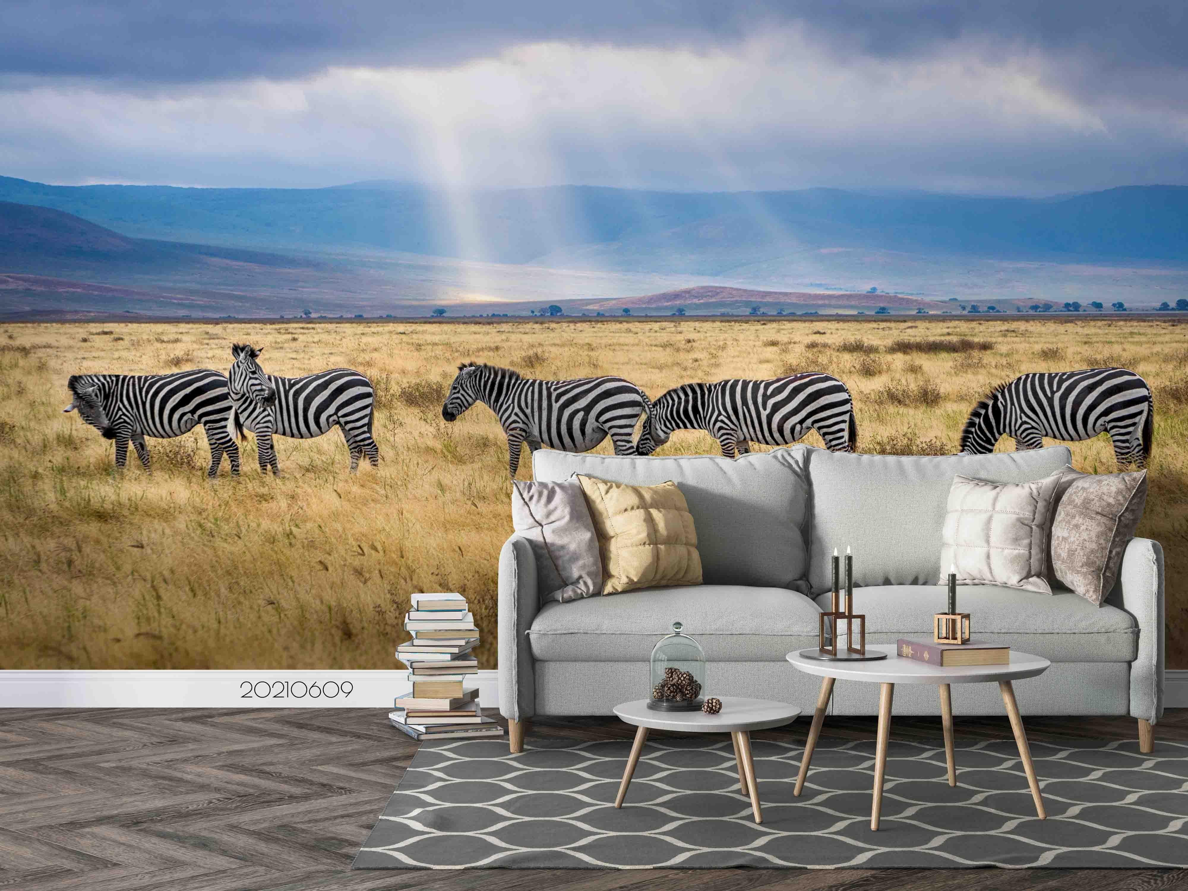 3D  Africa Grassland Zebra Sky Wall Mural Wallpaper SWW1725- Jess Art Decoration