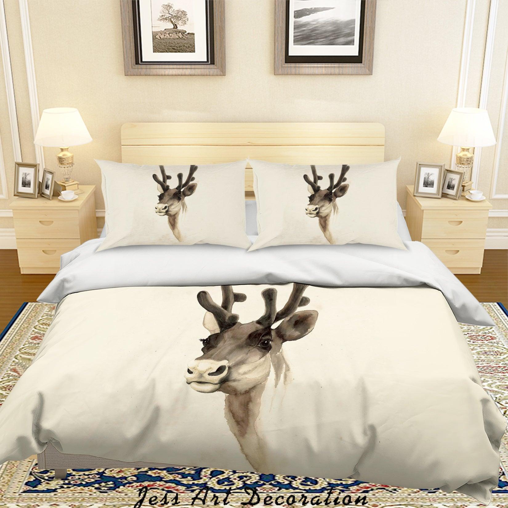 3D White Elk Quilt Cover Set Bedding Set Pillowcases 17- Jess Art Decoration