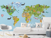 3D Blue World Map Kids Wall Mural Wallpaper LQH 153- Jess Art Decoration