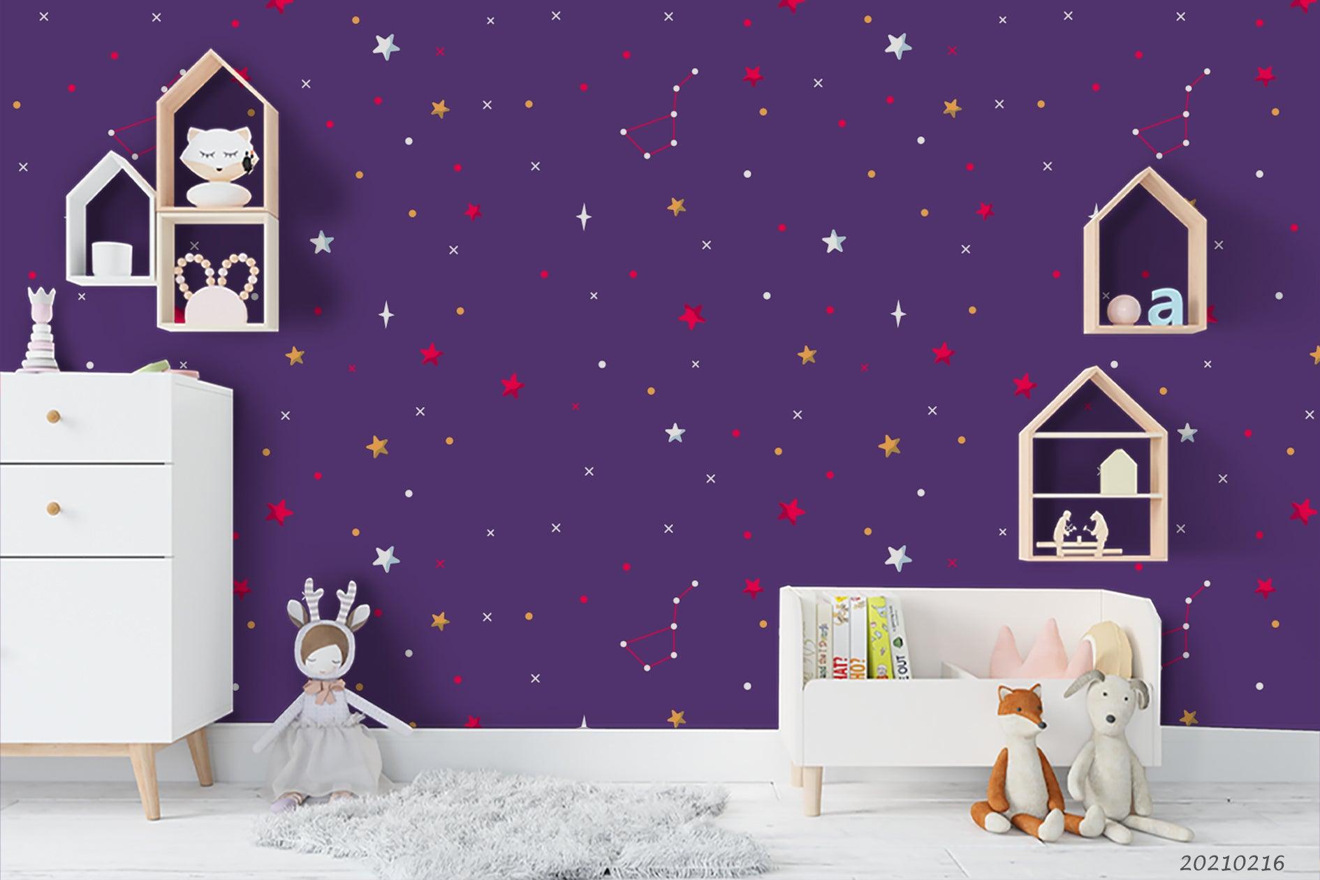 3D Cartoon Purple Space Star Wall Mural Wallpaper LQH 60- Jess Art Decoration