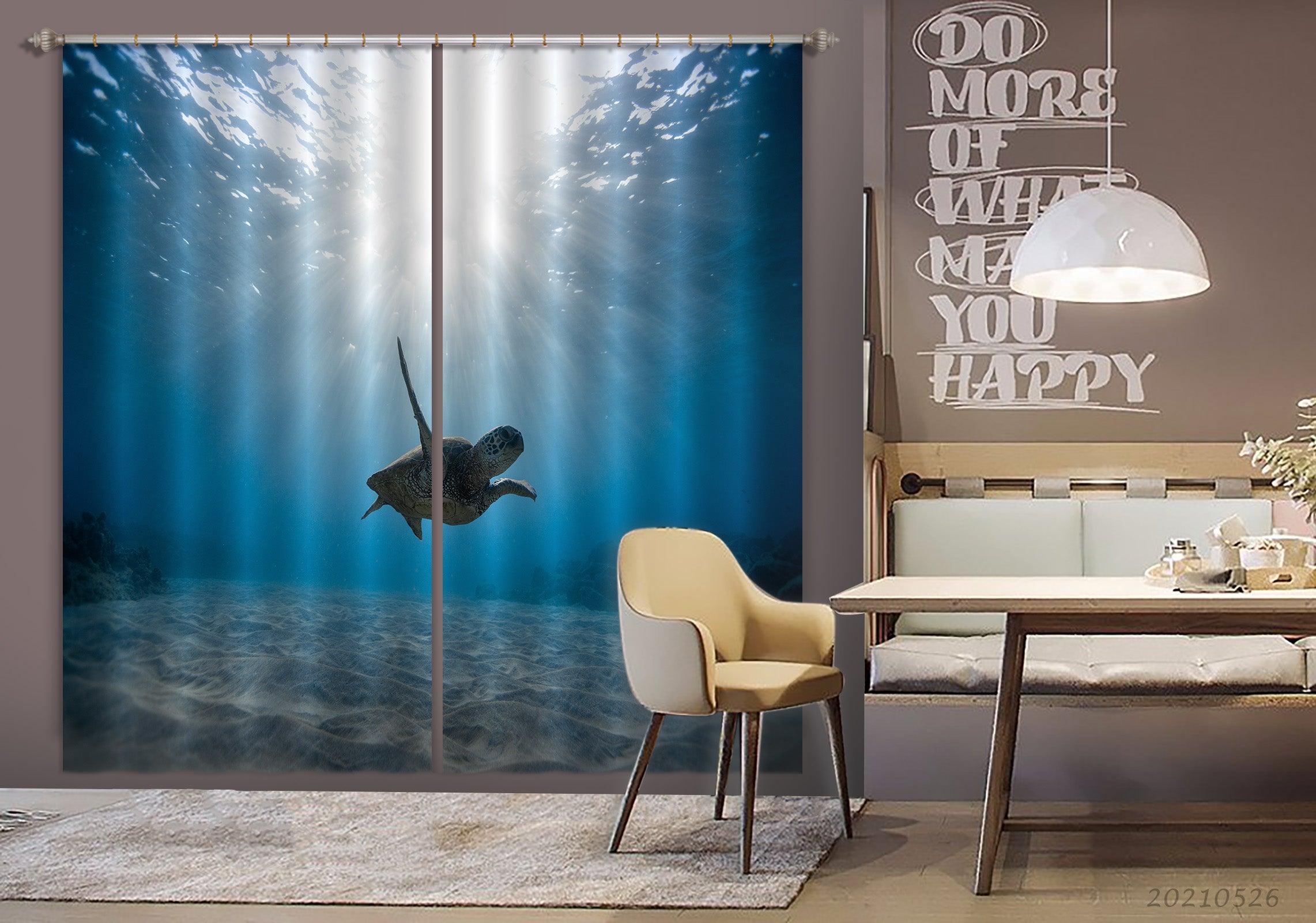 3D Sunshine Blue Sea Turtle Ocean Curtains and Drapes GD 422- Jess Art Decoration