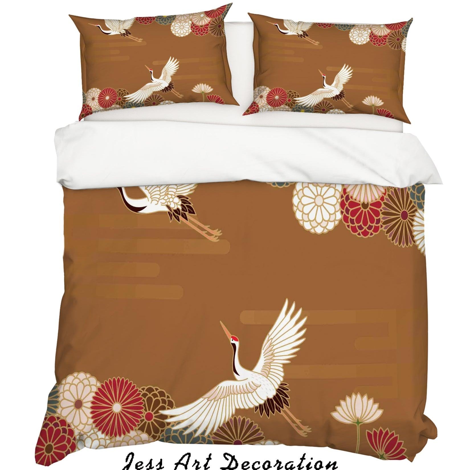 3D White Crane Quilt Cover Set Bedding Set Pillowcases 58- Jess Art Decoration