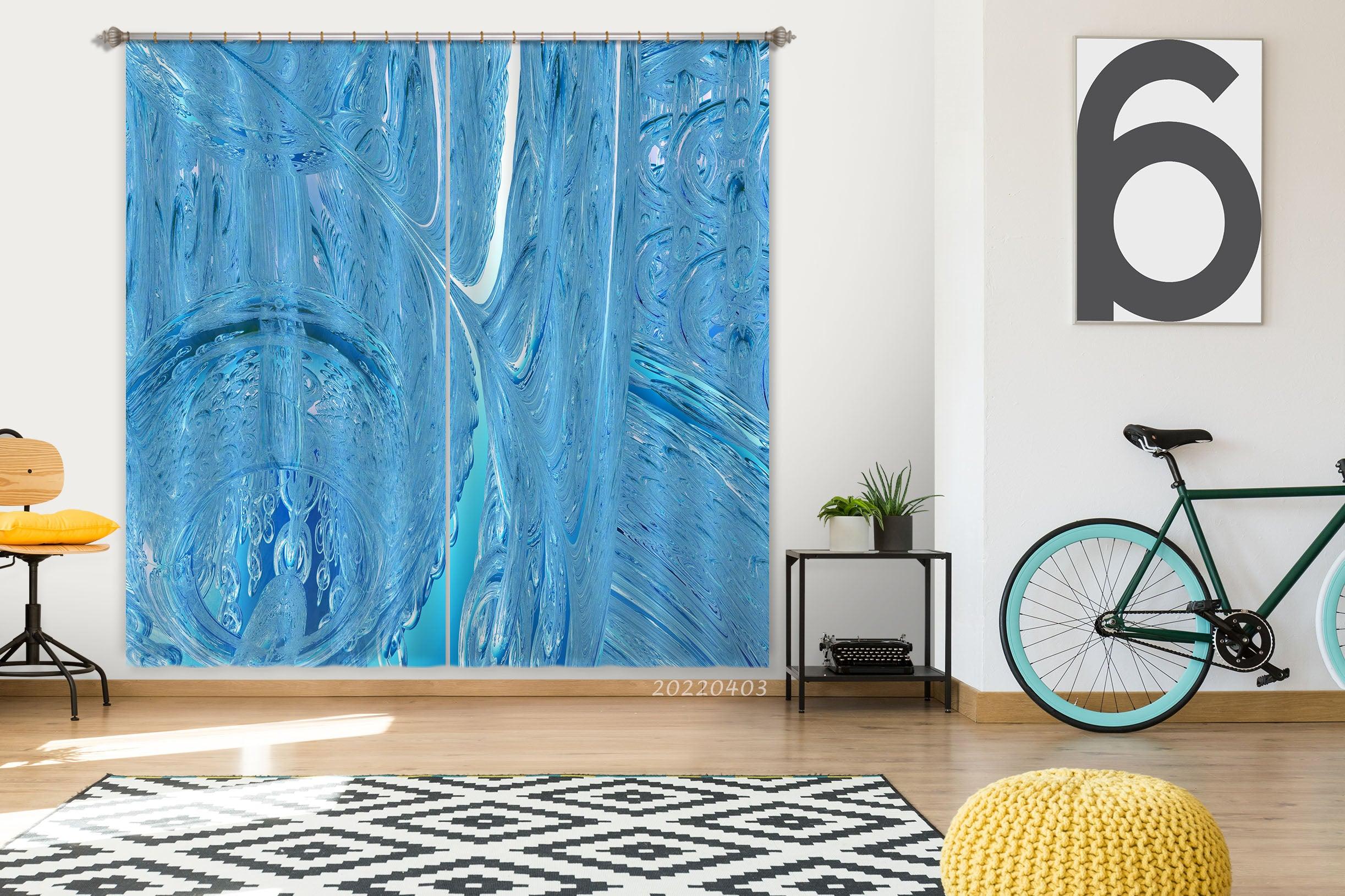3D Abstract Blue Texture Curtains and Drapes GD 3226- Jess Art Decoration