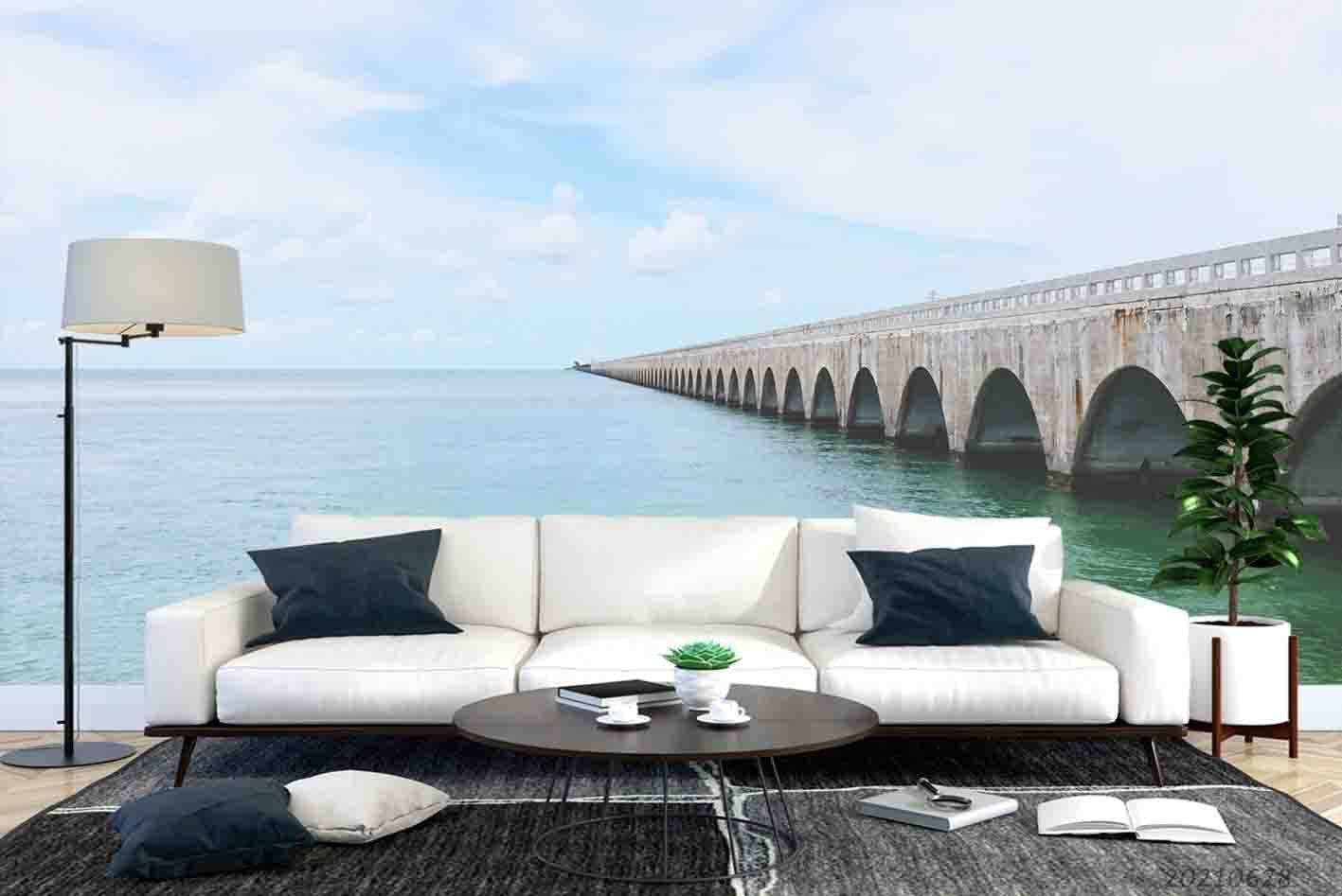 3D Bridge Sky Sea Landscape Wall Mural Wallpaper LQH 247- Jess Art Decoration