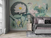3D Hand Drawn Lotus White Crane Wall Mural Wallpaper LQH 127- Jess Art Decoration