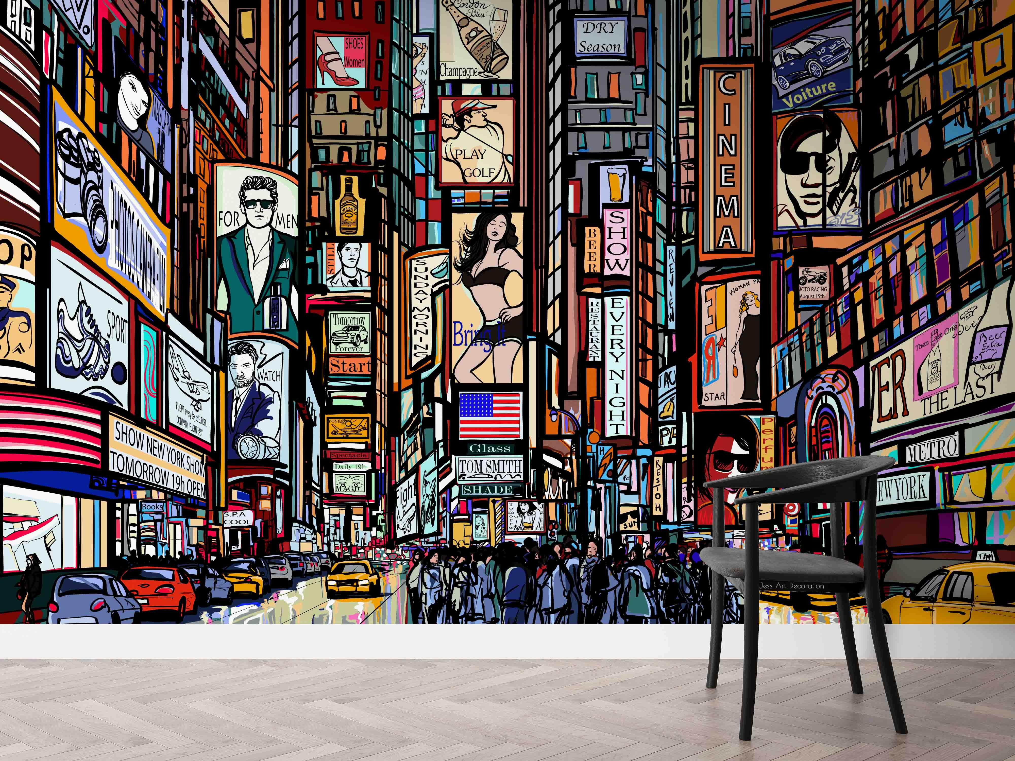 3D Hand Drawn Anime Street Scene Car Crowd Poster Wall Mural Wallpaper GD 2349- Jess Art Decoration
