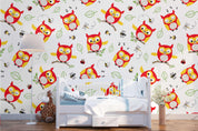 3D Cartoon Red Owl Leaves Wall Mural Wallpaper 06- Jess Art Decoration