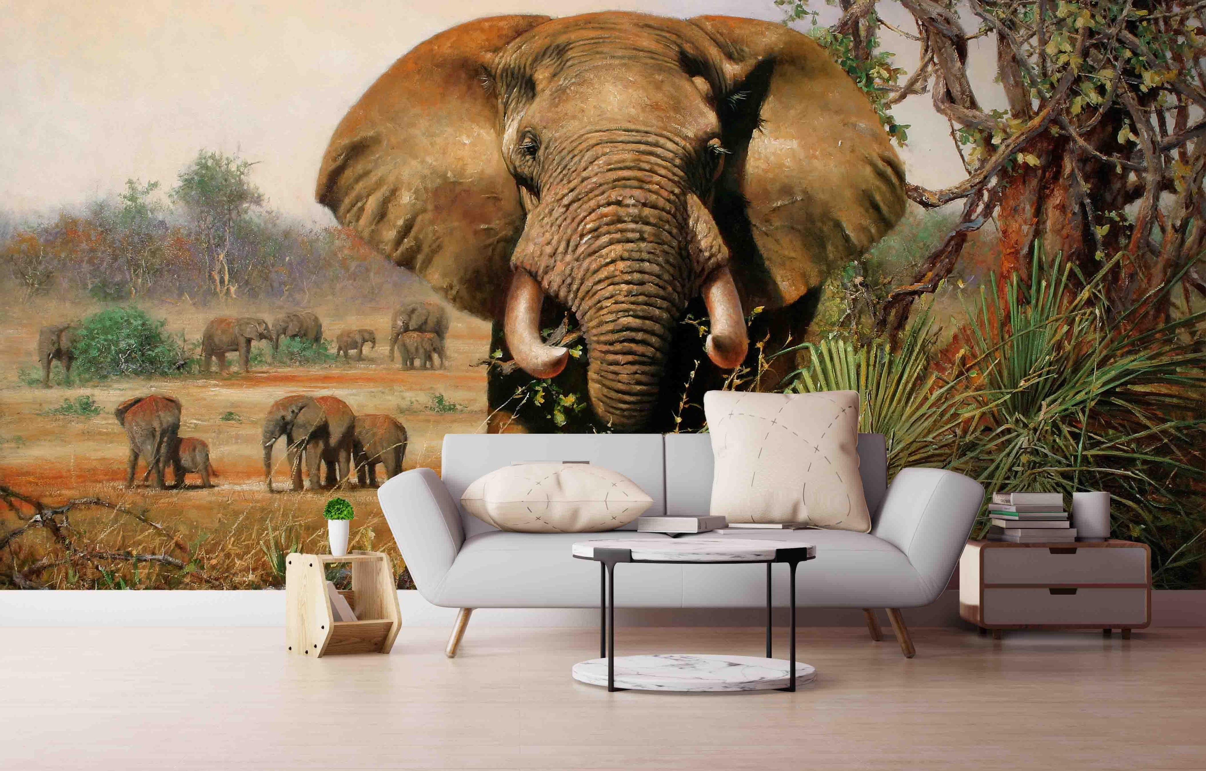 3D African Steppe Elephant Wall Mural Wallpaper 05- Jess Art Decoration