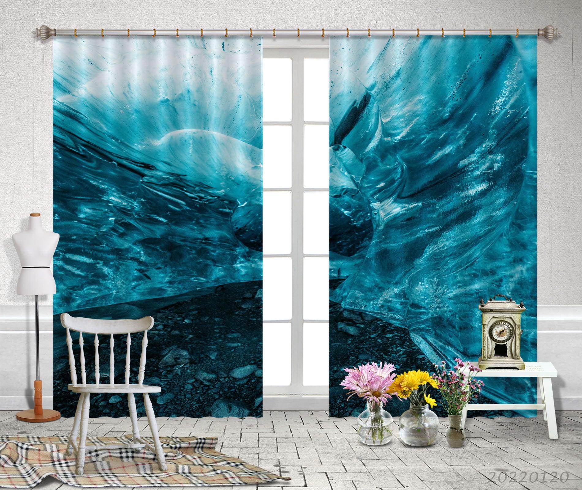 3D Abstract Blue Ocean Curtains and Drapes GD 1560- Jess Art Decoration