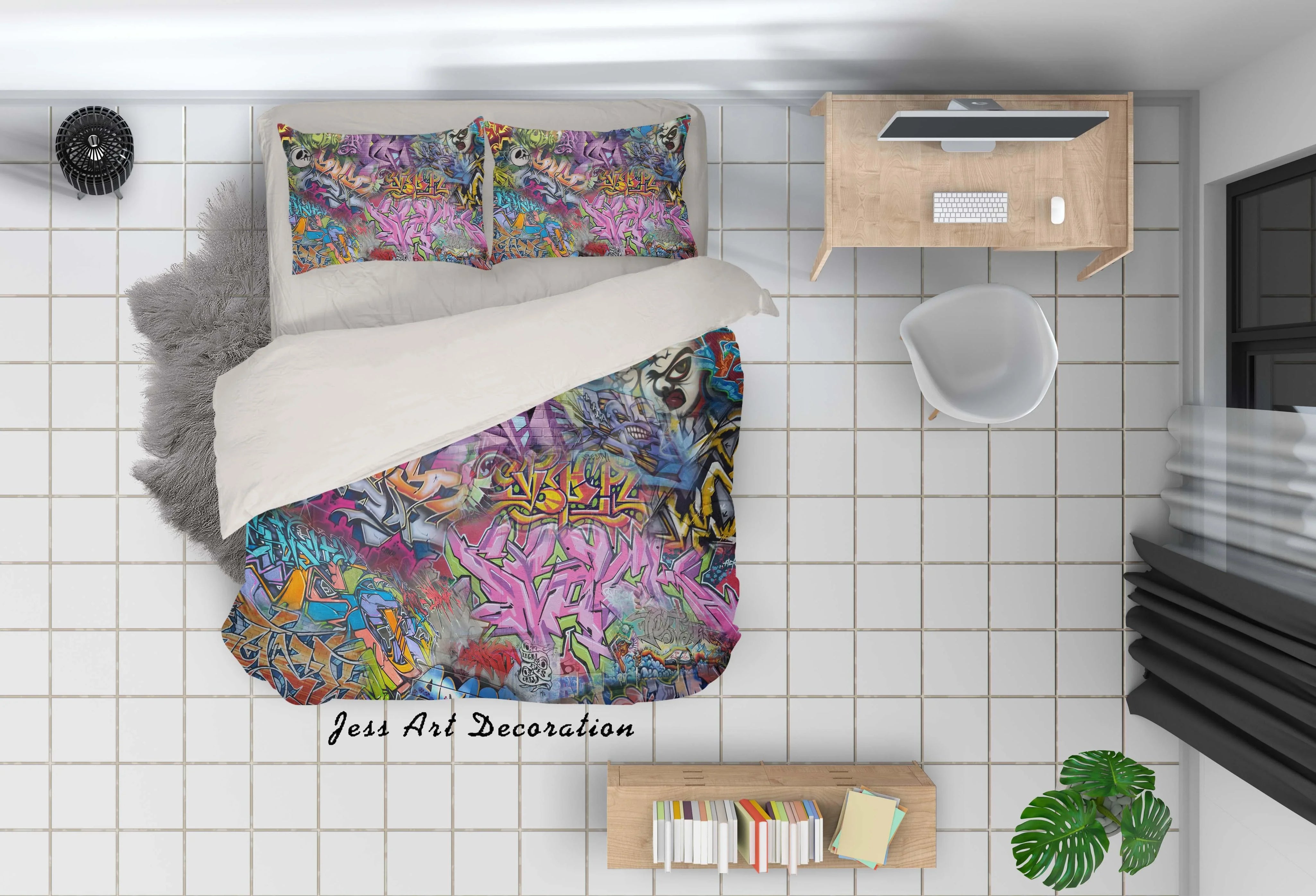 3D Graffiti Colorful Quilt Cover Set Bedding Set Duvet Cover Pillowcases LXL- Jess Art Decoration