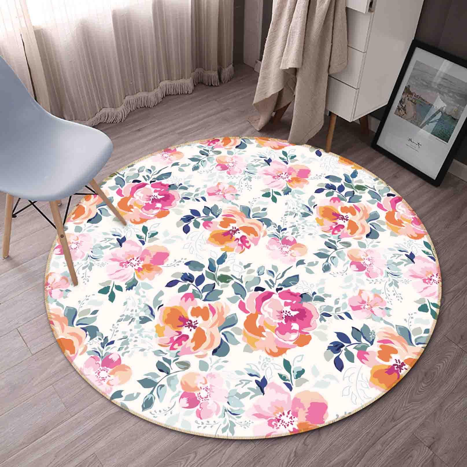 3D Watercolor Pink Floral Non-Slip Round Rug Mat 136- Jess Art Decoration