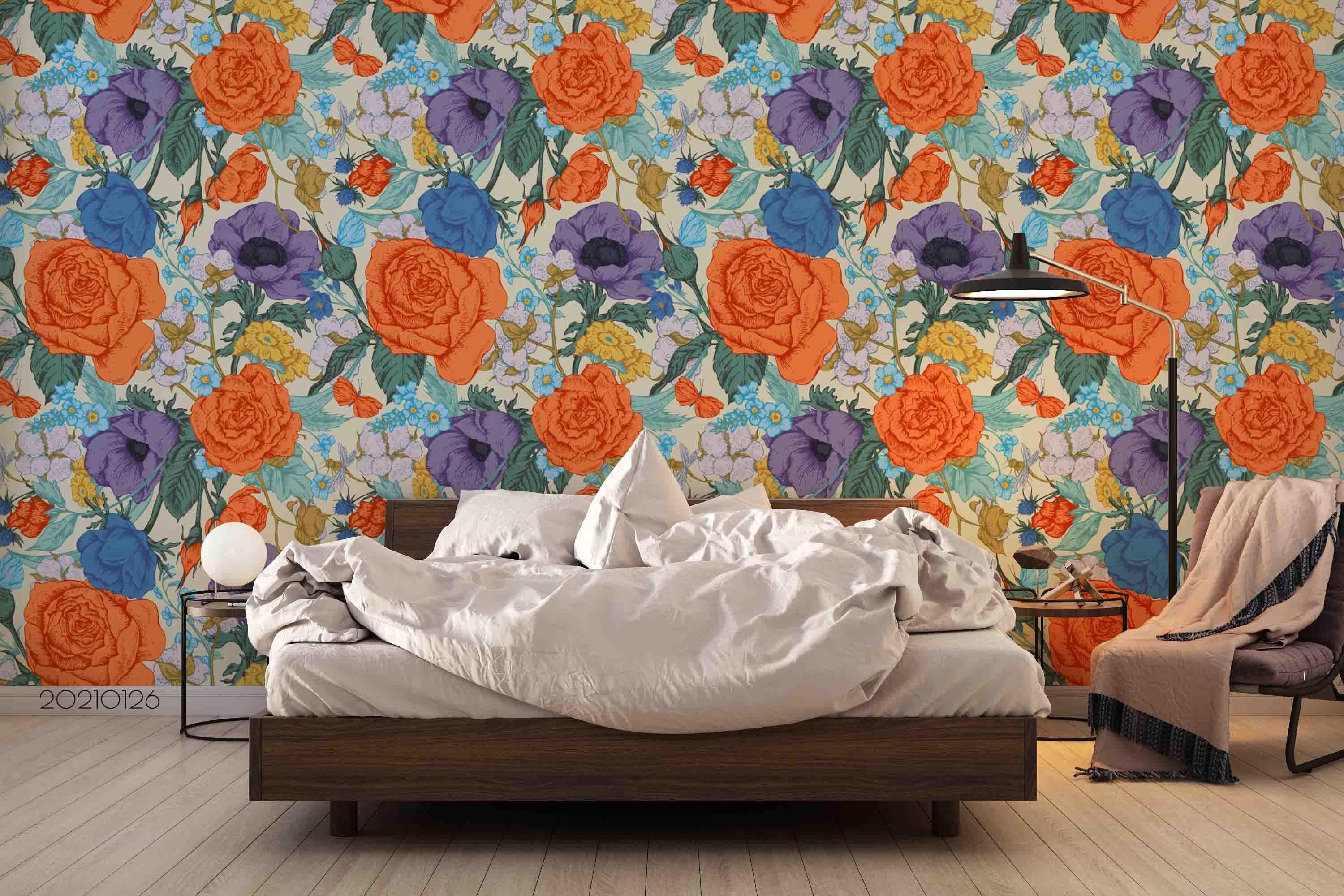 3D Hand Drawn Color Rose Floral Wall Mural Wallpaper LQH 63- Jess Art Decoration
