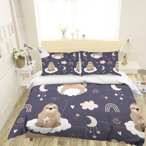 3D Cartoon Space Sloth Quilt Cover Set Bedding Set Pillowcases 100- Jess Art Decoration