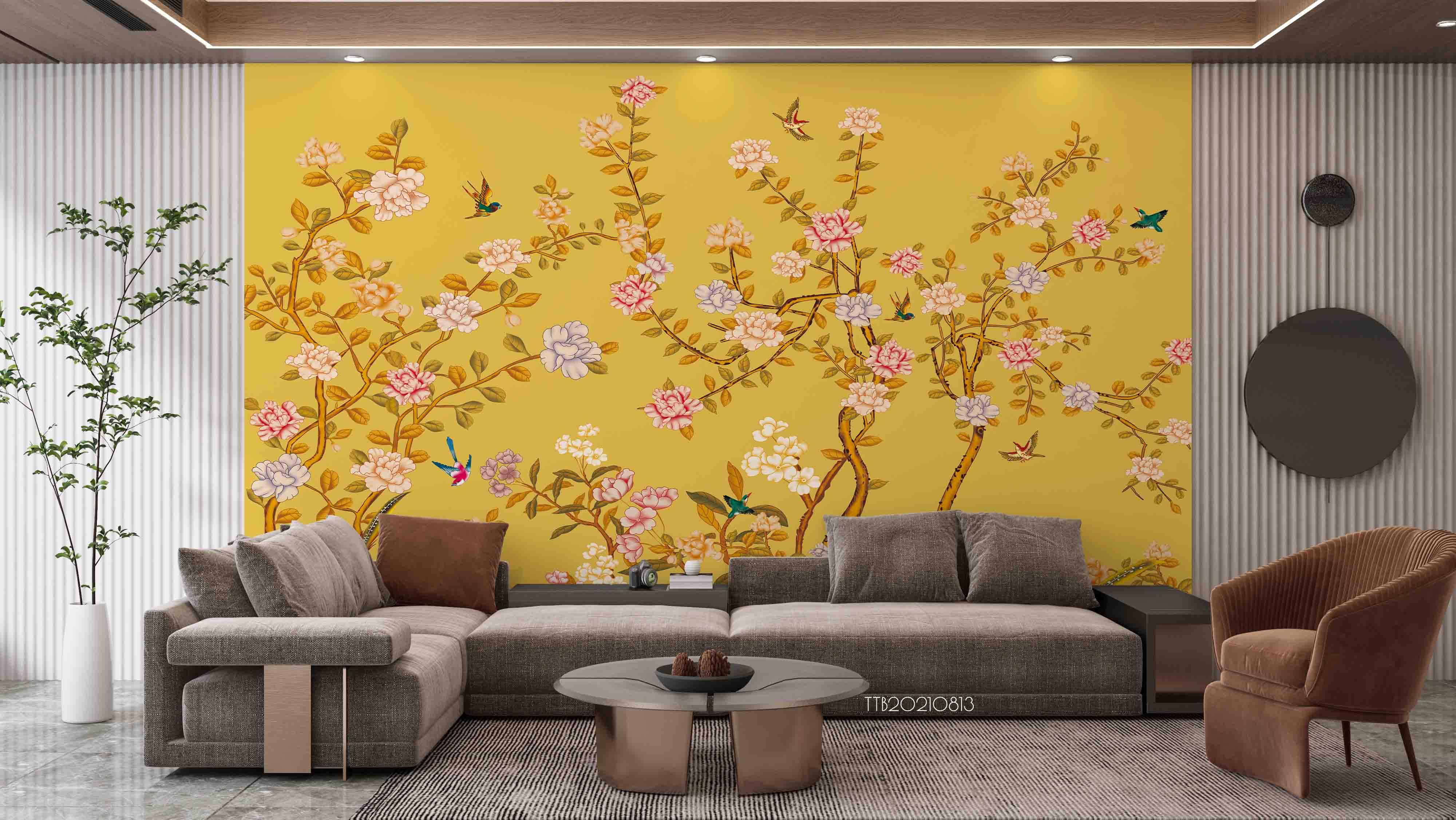 3D Chinese Style Golden Bloom Tree Birds Wall Mural Wallpaper 5107- Jess Art Decoration