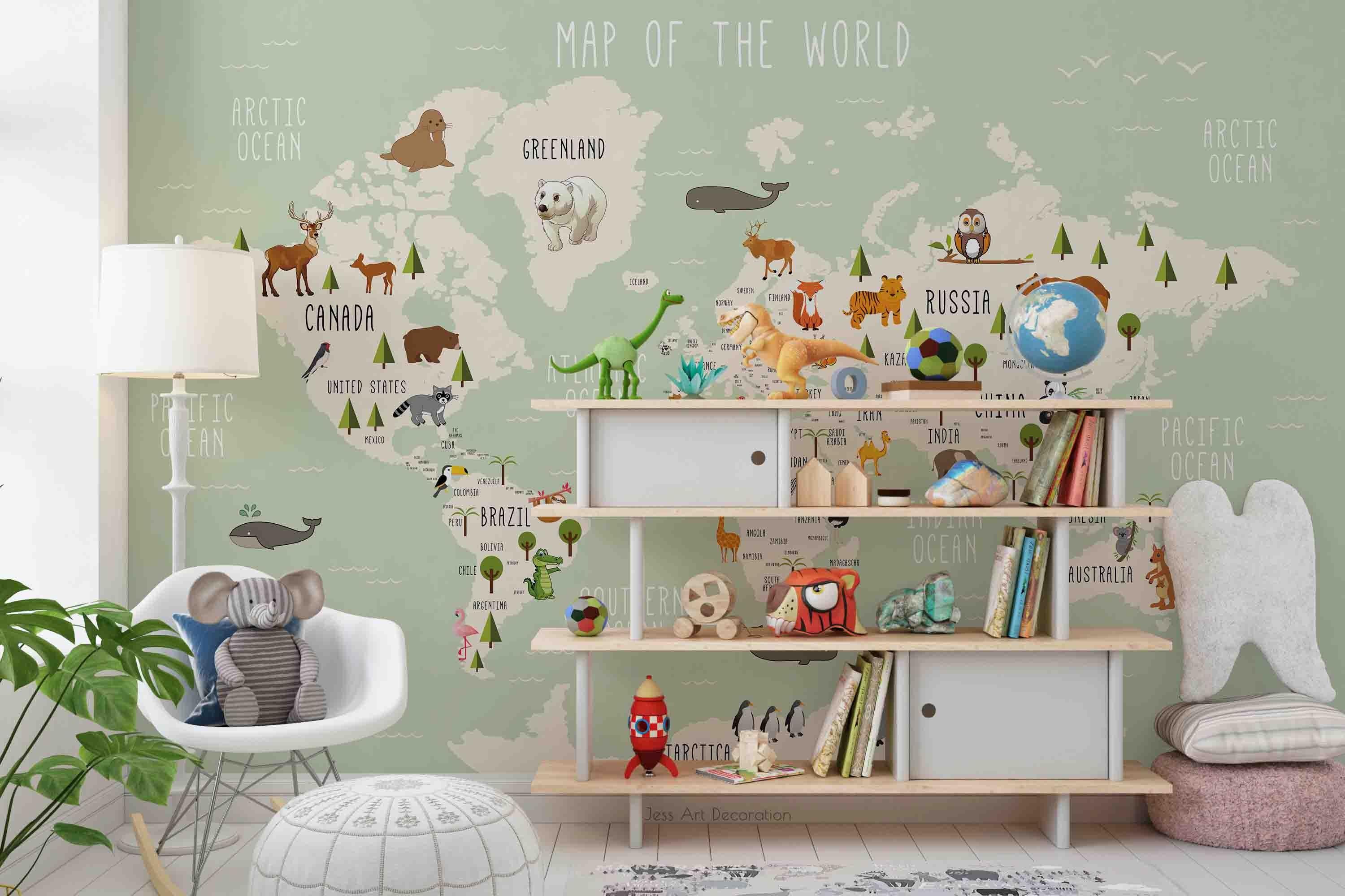 3D Cartoon Animal World Map Wall Mural Wallpaper sww 18- Jess Art Decoration