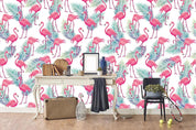3D Watercolour Leaves Flamingo Pattern Wall Mural Wallpaper JN 1341- Jess Art Decoration