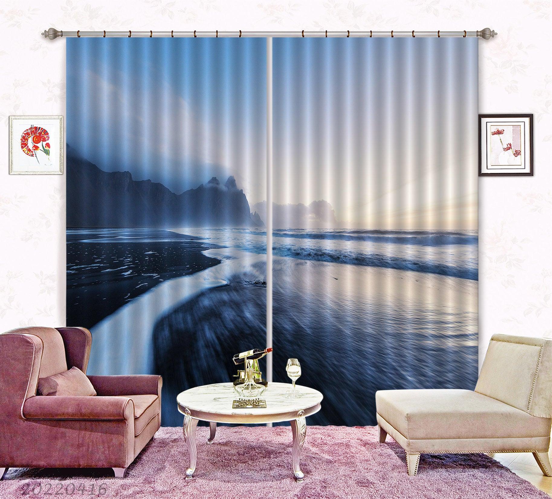3D Landscape Ocean Wave Beach Mountain Curtains and Drapes GD 4492- Jess Art Decoration