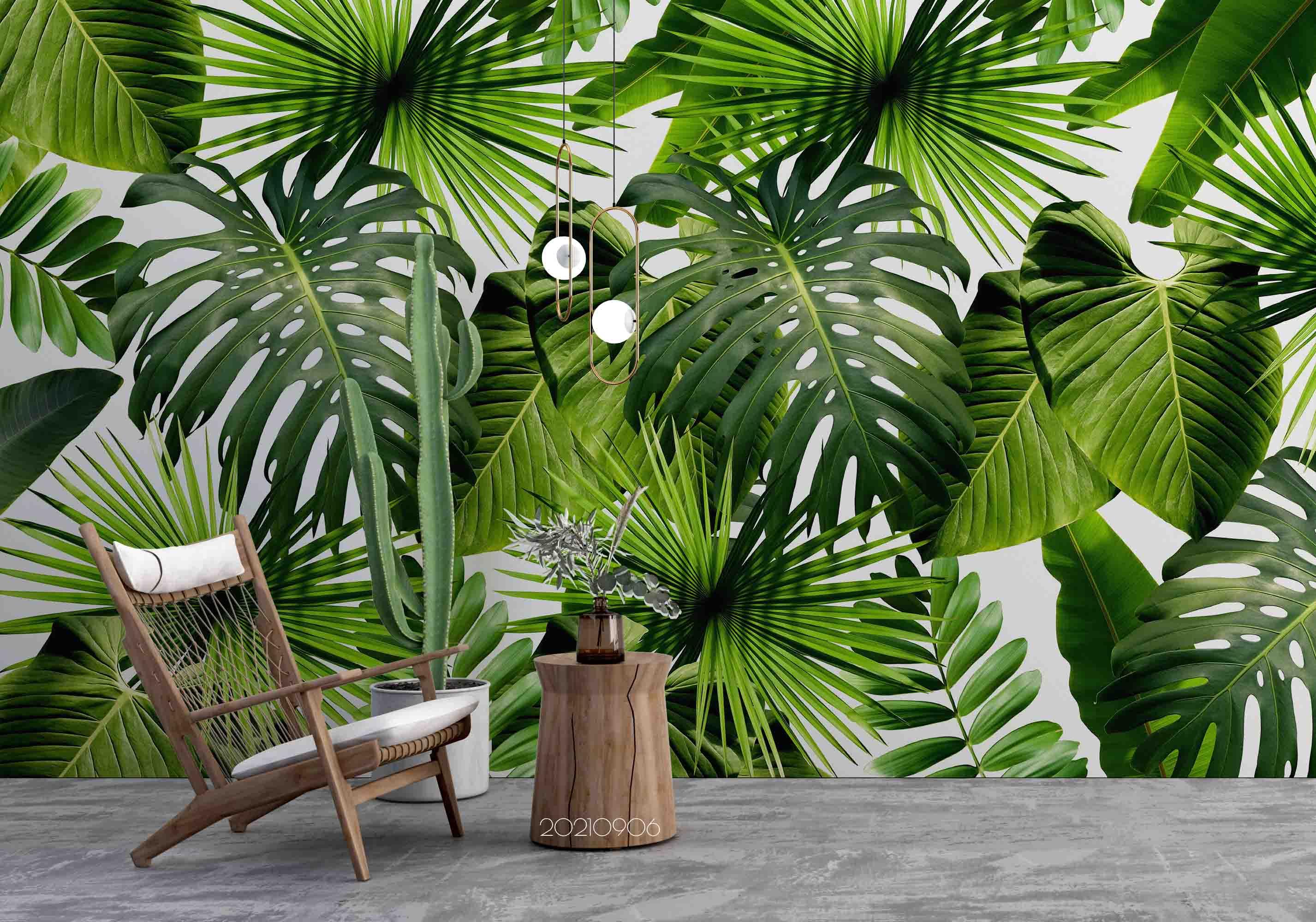 3D Tropical Green Leaf Wall Mural Wallpaper LQH 655- Jess Art Decoration