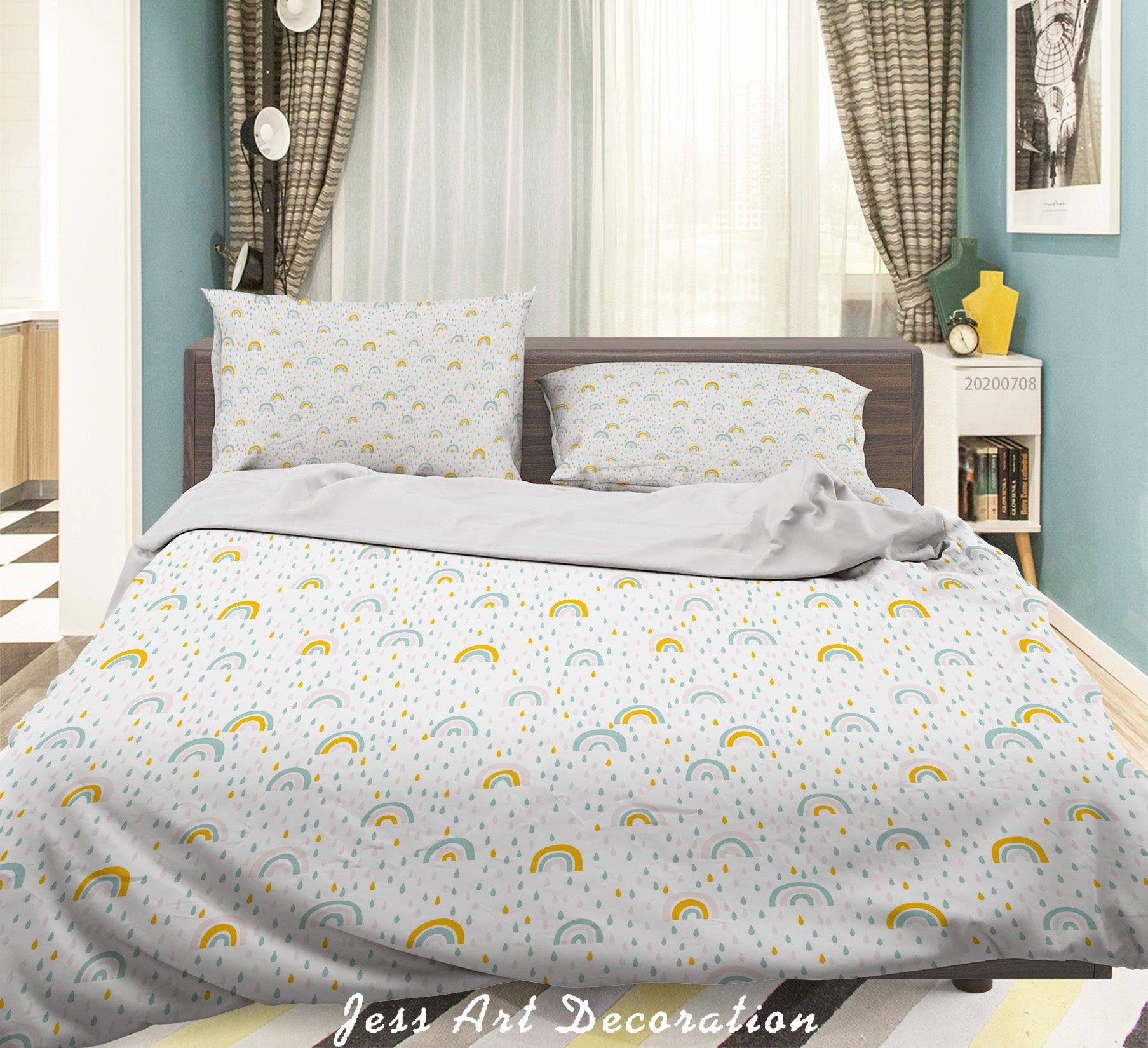 3D White Rainbow Raindrops Quilt Cover Set Bedding Set Duvet Cover Pillowcases SF38- Jess Art Decoration