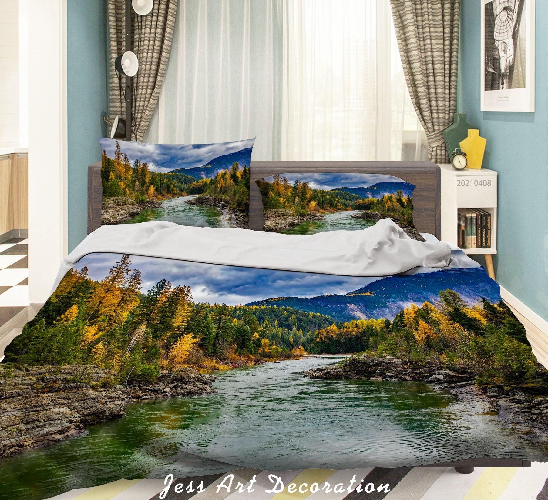 3D Sky Mountain Forest River Landscape  Quilt Cover Set Bedding Set Duvet Cover Pillowcases 251- Jess Art Decoration