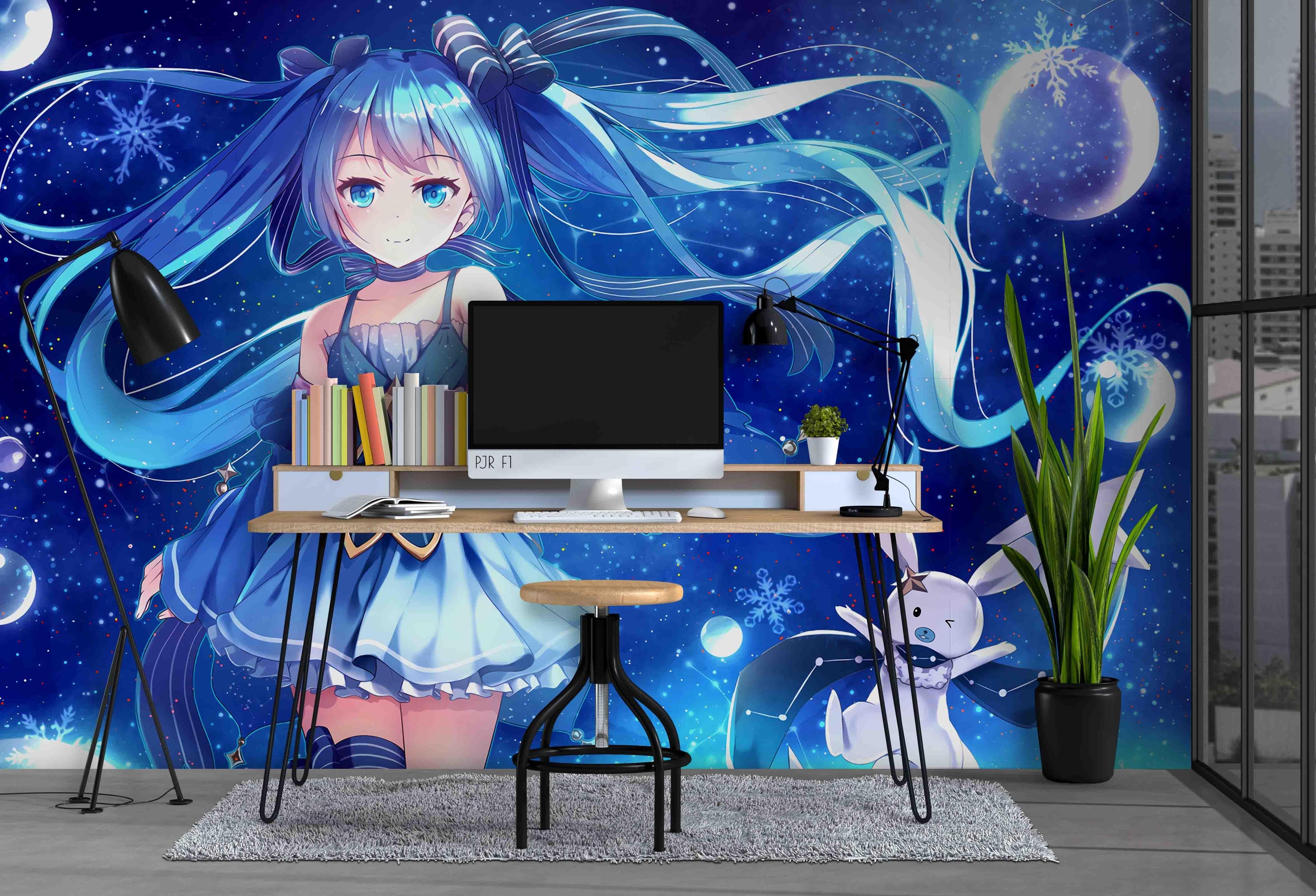 3D Rabbit Moon Anime Girl rabbit moon anime girl mural wall mural wallpaper for kids room - view 2