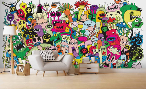 3D Cartoon Graffiti Wall Mural Wallpaper SF18- Jess Art Decoration