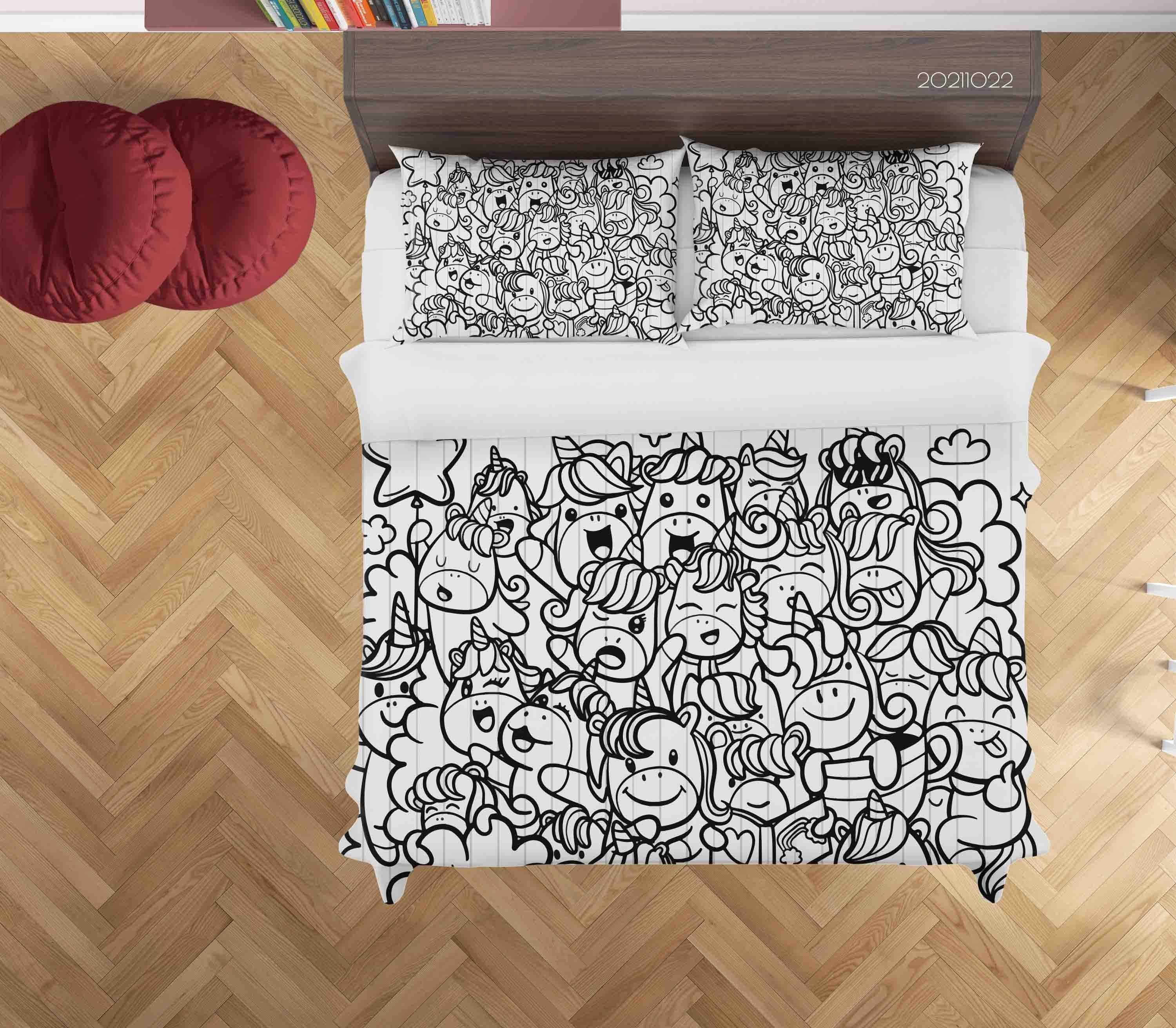 3D Abstract Animal Unicorn Graffiti Quilt Cover Set Bedding Set Duvet Cover Pillowcases 22- Jess Art Decoration