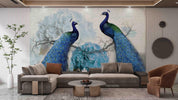 3D Hand-painted Blue Peacock Floral Wall Mural Wallpaper SWW5085- Jess Art Decoration