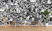 3D Black White Graffiti Doodle black white graffiti doodle wall wall mural wallpaper for office