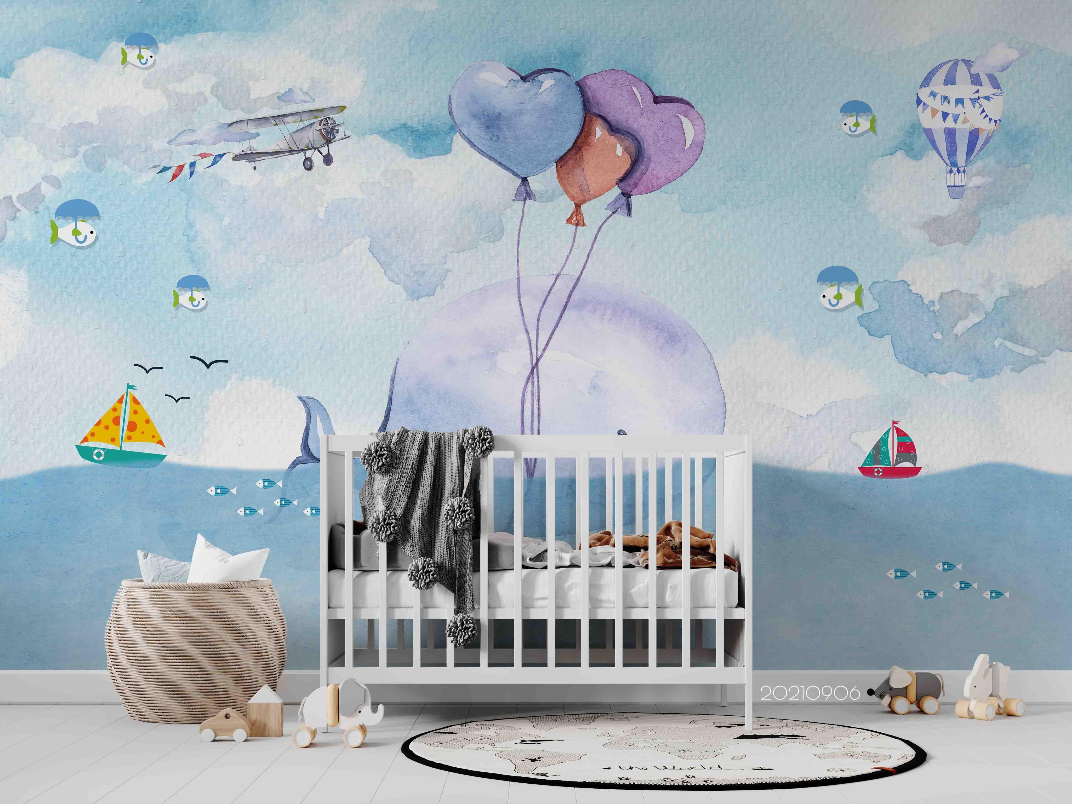 3D Sailing Balloon Sea sailing balloon sea nursery mural wall mural wallpaper for nursery