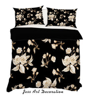 3D White Floral Black Quilt Cover Set Bedding Set Pillowcases 15- Jess Art Decoration