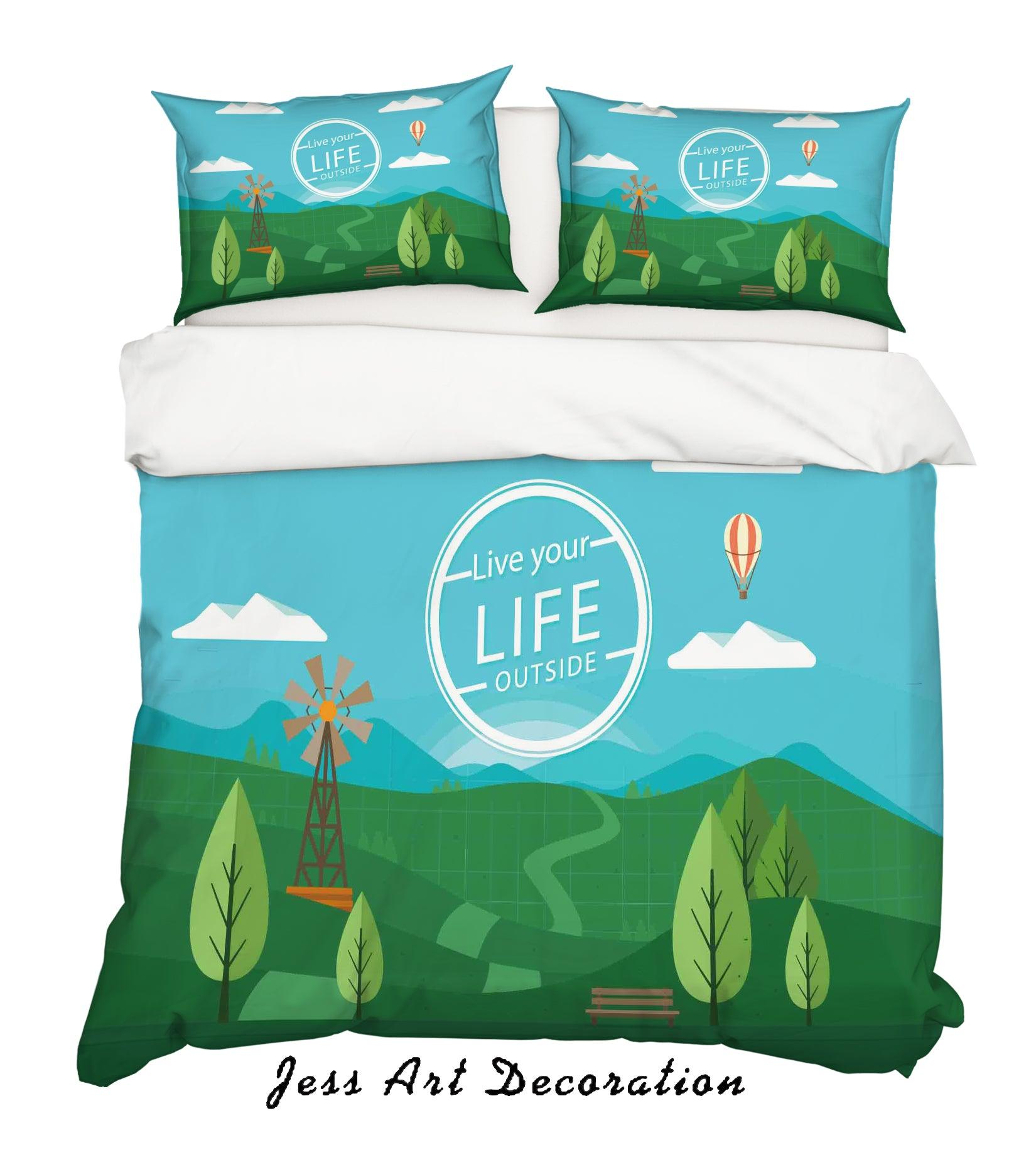 3D Cartoon Forest Green Plant Quilt Cover Set Bedding Set Pillowcases 15- Jess Art Decoration