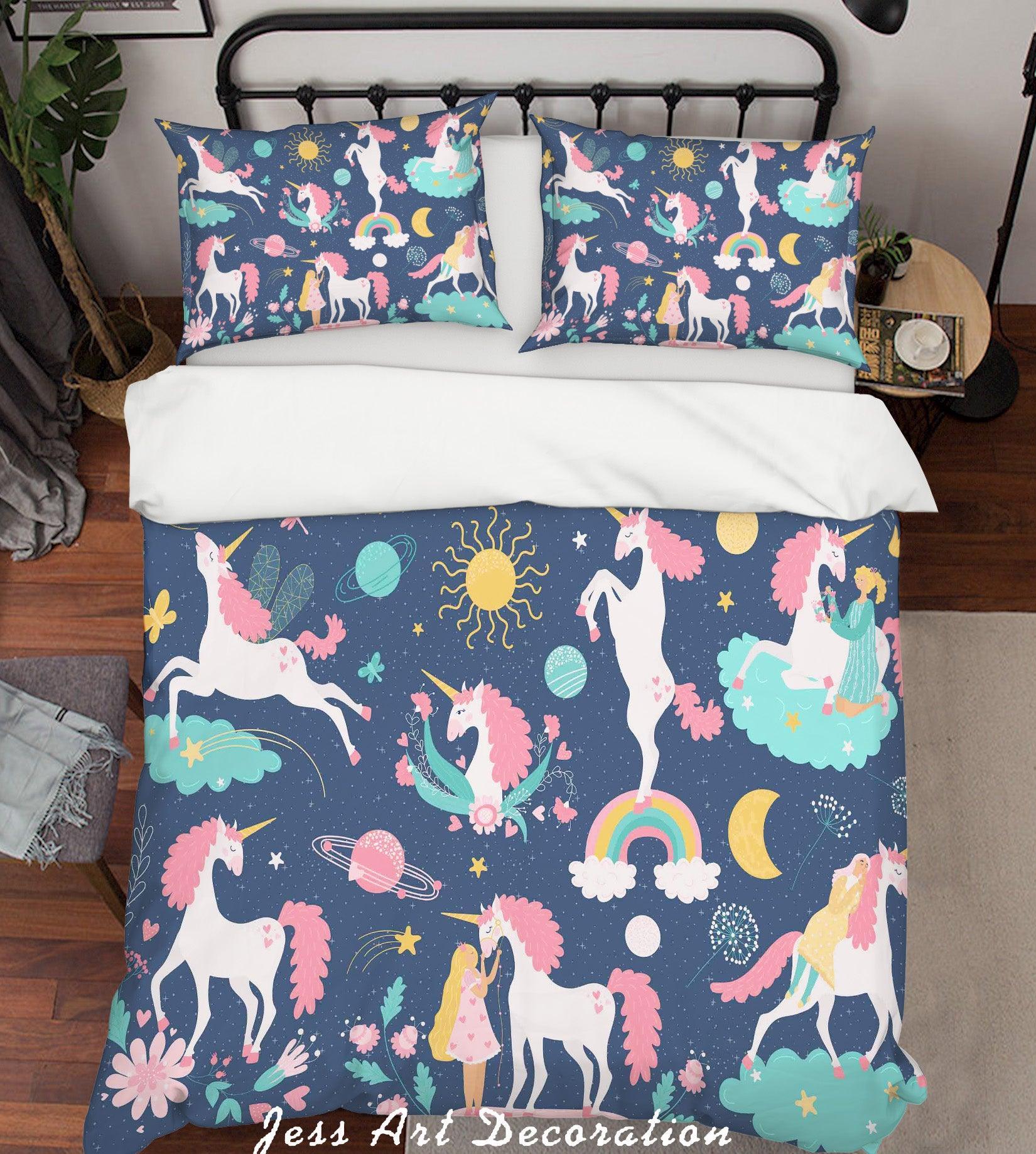 3D Cartoon Unicorn Rainbow Quilt Cover Set Bedding Set Duvet Cover Pillowcases A062 LQH- Jess Art Decoration